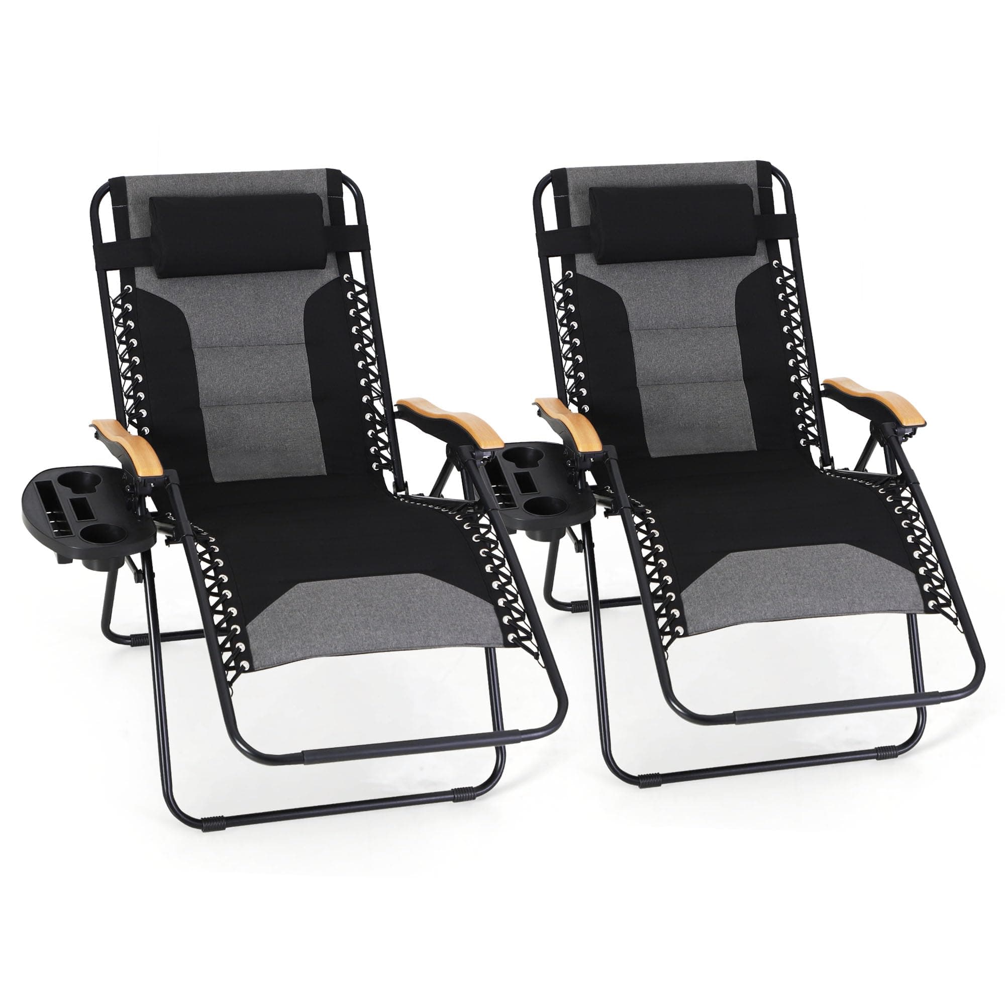 MFSTUDIO Zero Gravity Chairs Set of 2, XL Oversized Outdoor Anti Gravity Chair, Patio Lounge Folding Adjustable Chair with Cup Holder & Padded Headrest, Support 400lbs,Black