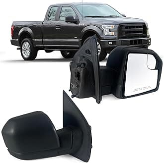 Right Passenger side Mirror with Power Glass, Outdoor Temperature Sensor and Manual Folding Fits 2015-2020 Ford F150 Without Turn Signal, Non-Heated Replace JL34-17682-BG (5 Pins)
