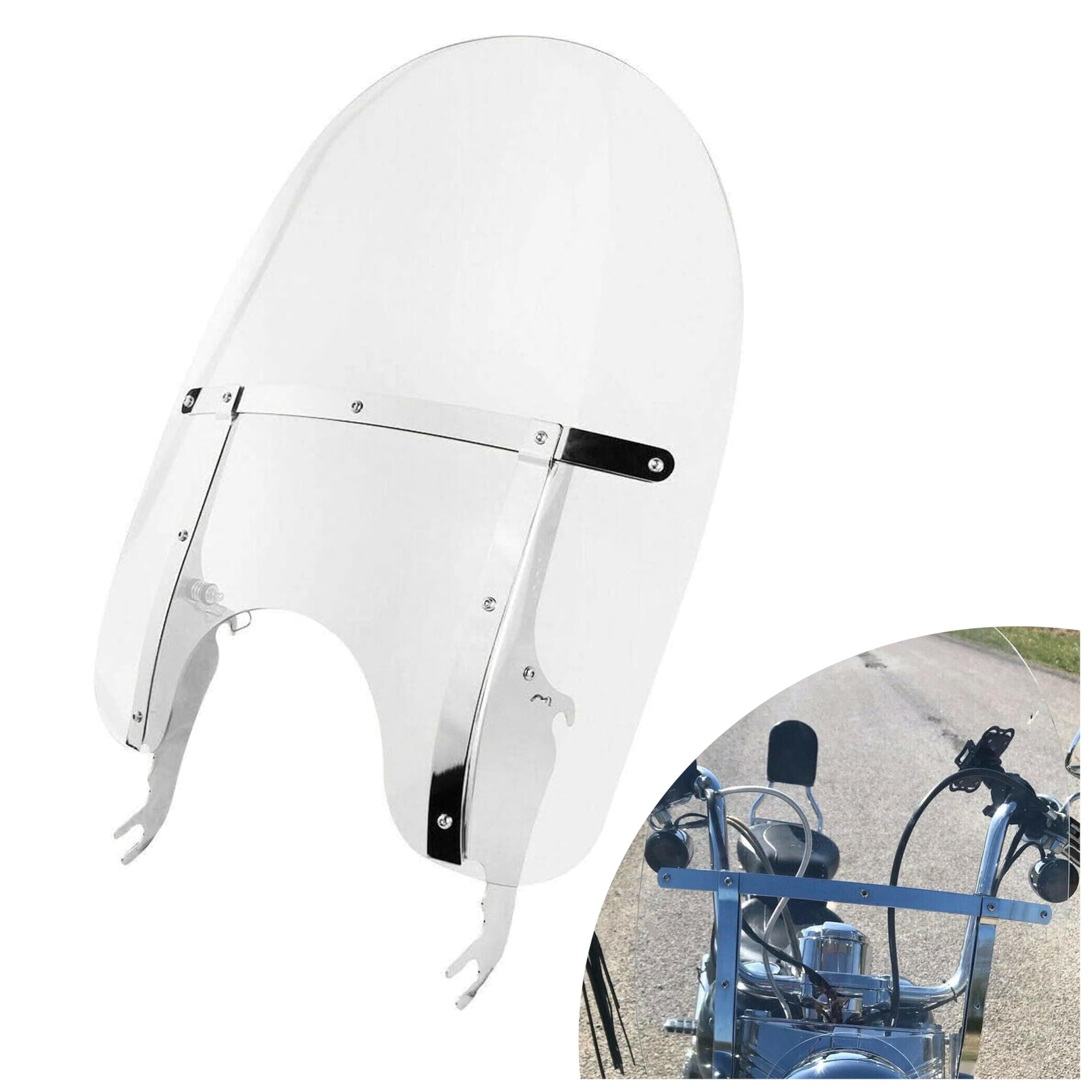 Large 26-1/2" X 23" Detachable Motorcycle Windscreen Windshield Compatible With 2000-UP Harley Davidson Heritage Softail Classic FatBoy FLS FLST FLSTC FLSTF FLSTFB FLSTN Clear