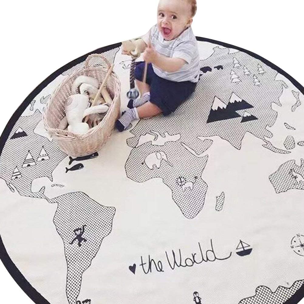 Trycooling Adventure World Map Pattern Baby Crawling Mat Floor Playmat Round Carpet Children's Room Decoration 53" in Diameter