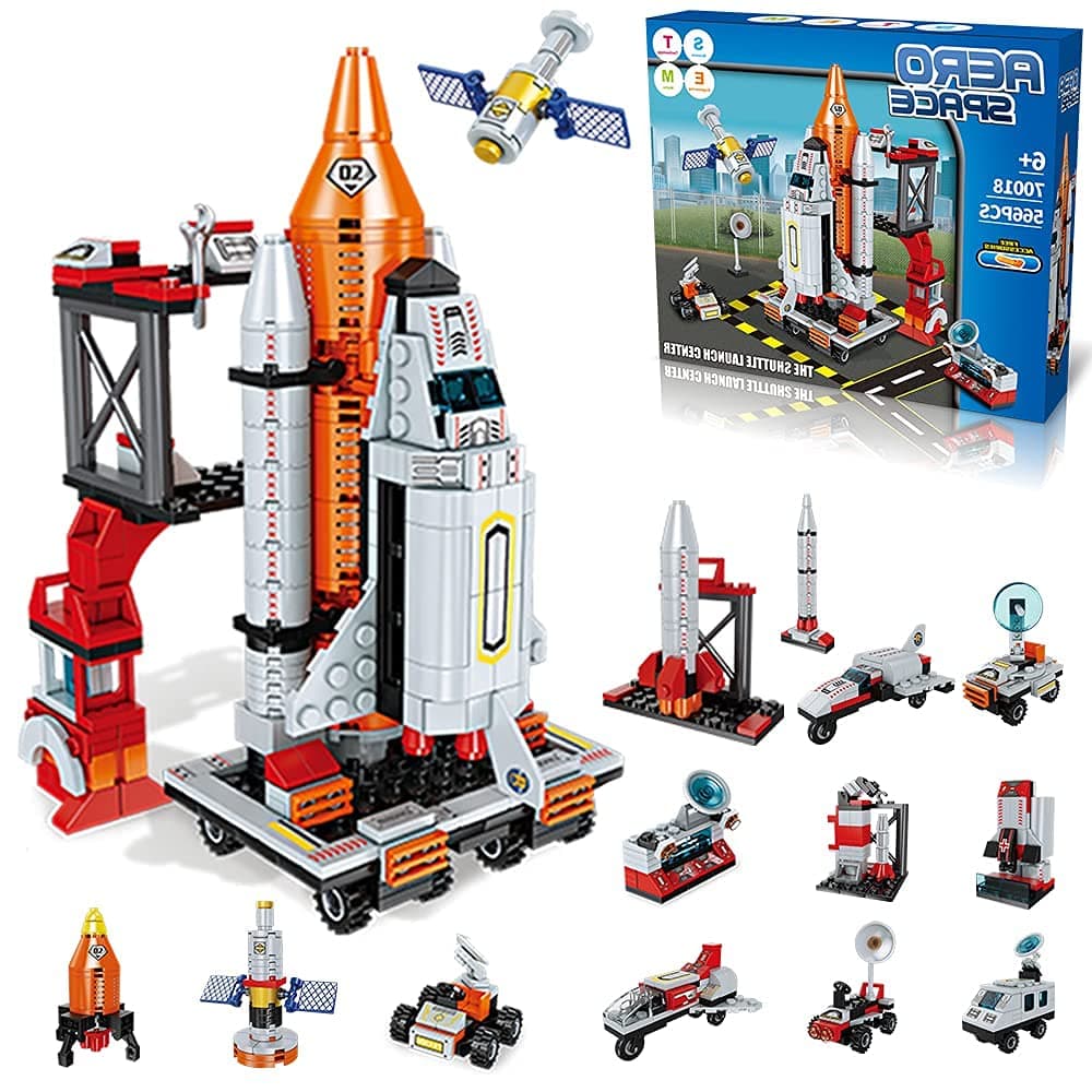 Space Exploration Shuttle Toys for 6 7 8 9 10 11 12 Year Old Boys Kids 12-in-1 STEM Aerospace Building Kit Toy with Heavy Transport Rocket and Launcher Best Gifts for 6-12 Year Old Kids (566 Pieces)
