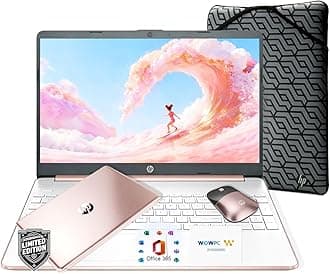 HP 2026 New 15.6" Rose Gold UltraBook Laptop, AMD High Performance CPU, 1.1TB Storage (1TB OneDrive + 128GB SSD), WiFi, Windows 11 Home with Office 365, Thin & Lightweight, Mouse & Sleeve Included