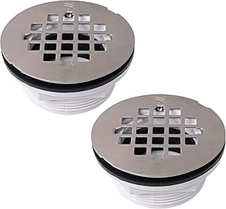 Westbrass D206P-2-07 2" No-Caulk PVC Compression Shower Drain with 4-1/4" Round Grid Cover, Satin Nickel (2-Pack)
