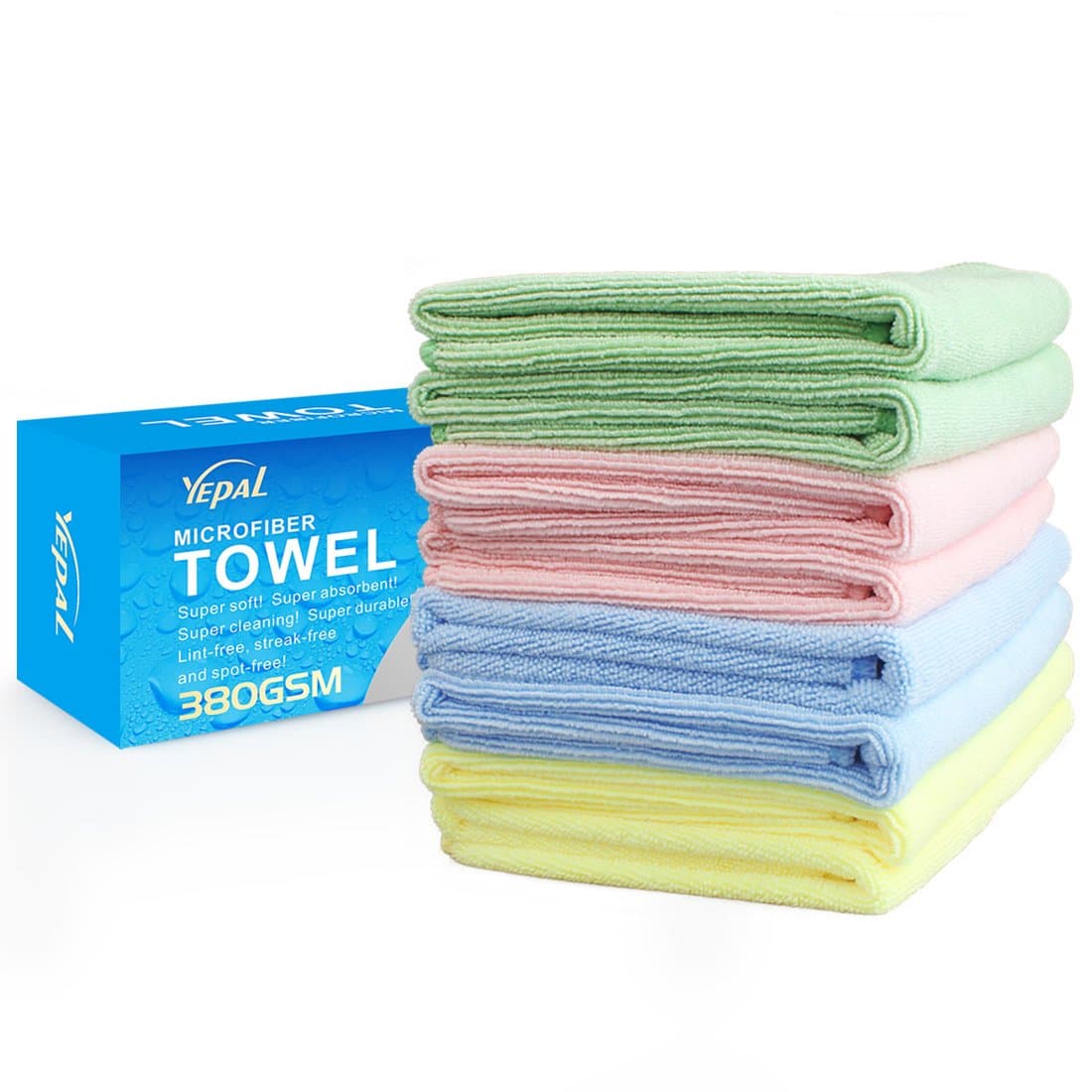 Yepal 380gsm Multi-purpose Microfiber Drying Towel, Microfiber Cleaning Towel, 8 Pieces ( 4 Colors ) in One Pack, Size At 14.2"x 14.2", Optional Choose for Auto Clean, Kitchen Clean, Household Clean, Window Clean Etc