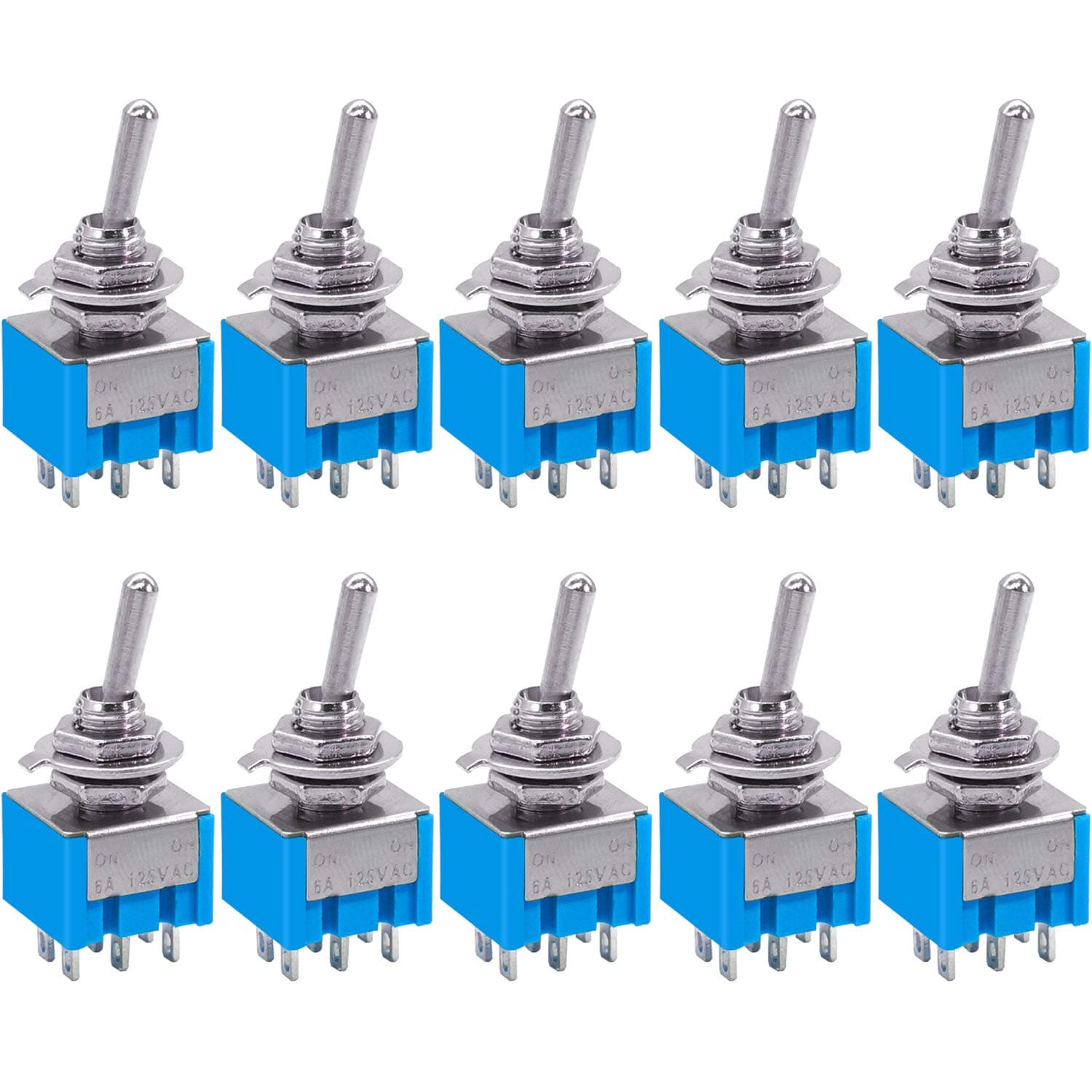 10Pcs DPDT Mini Toggle Switch 6-Pin 2 Position ON/ON Miniature Toggle Switches 6A 125VAC Toggle Switch MTS-202