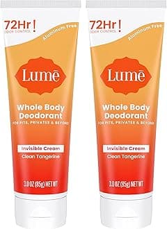 - Lume Whole Body Deodorant - Invisible Cream Tube - 72 Hour Odor Control - Aluminum Free, Baking Soda Free, Skin Safe - 3.0 ounce (Pack of 2) (Clean Tangerine)