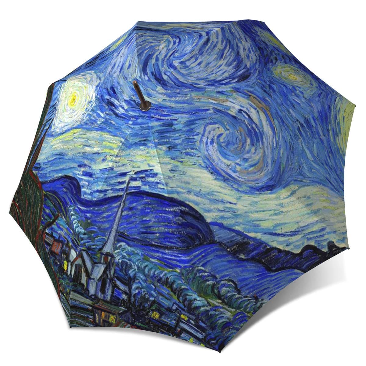 Van Gogh Starry Night Design 50" Extra Large Windproof Art Umbrella with White Hook Handle- Designer Fashion Umbrella