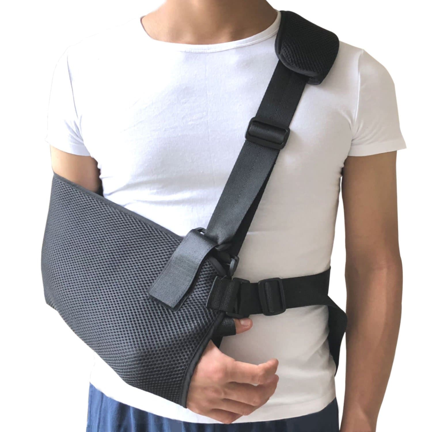 Arm Sling Shoulder Immobilizer with Adjustable Split Strap, Lightweight Breathable Wrist Elbow Support for Dislocation, Fracture, Sprains & Broken Arm, Fits Both Adults and Youths