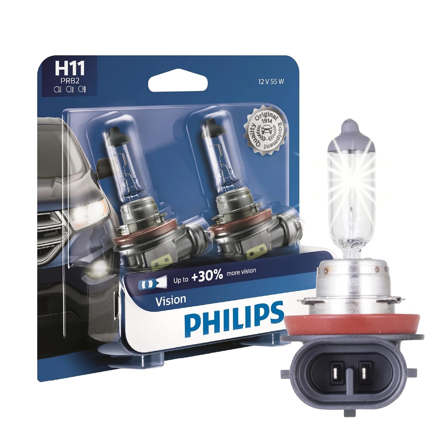 Philips Automotive Lighting H11 Vision Upgrade Automotive Replacement Headlight Bulb, for High Beam, Low Beam, and Fog Positions (Pack of 2)