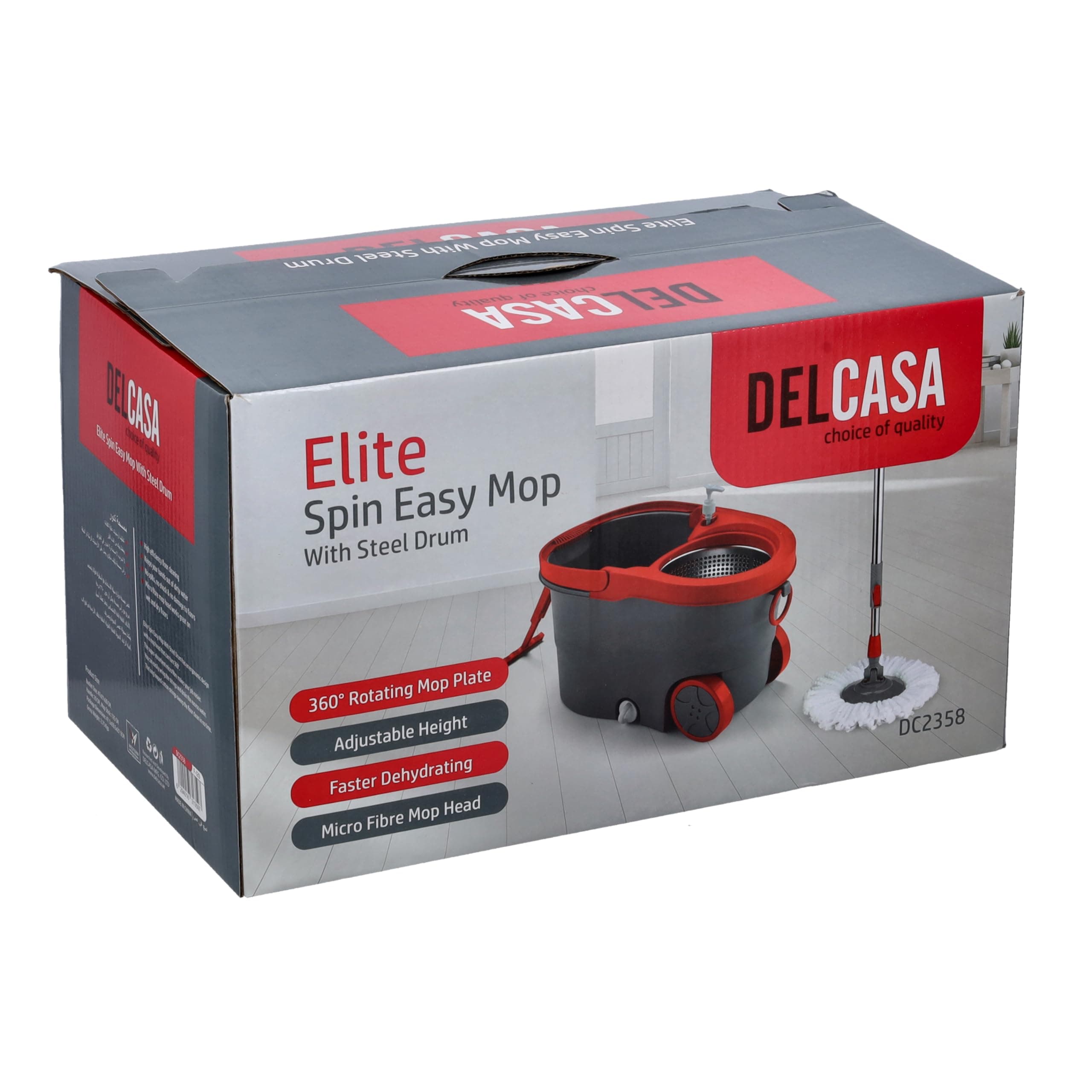 Delcasa Spin Easy Mop with Steel Drum, Microfiber Mop Head DC2358