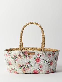 Habere India-All the Cultures Fabricating India Oval Wicker Basket for Gift Hamper, Decorative Fruit Gifts (Design 14)