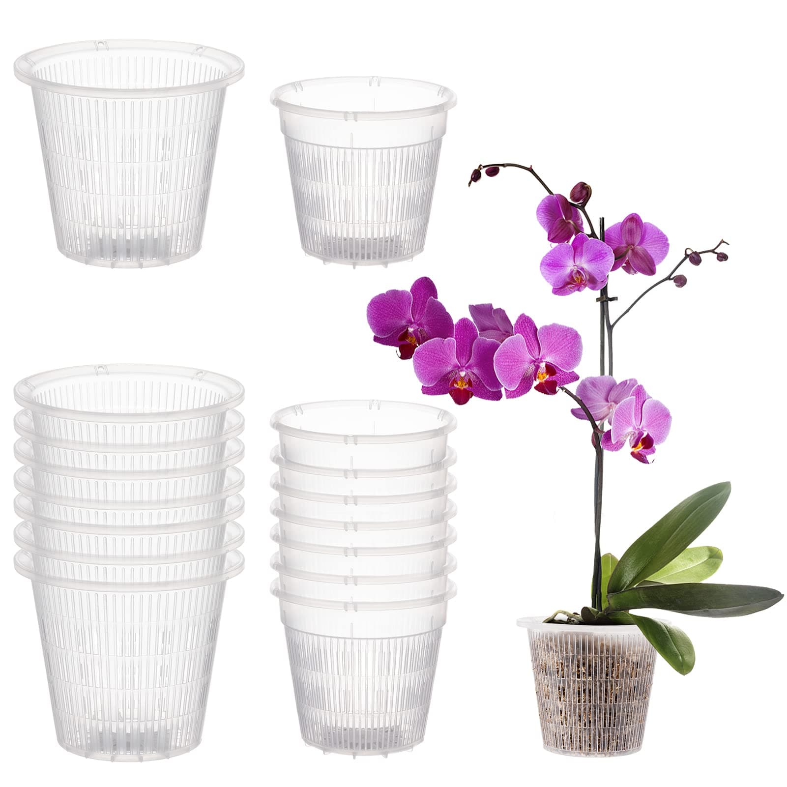 16-Pack Clear Plastic Orchid Pots with Holes in 2 Sizes - 4.5" or 5.5" Orchid Breathable Slotted Pots Clear Plastic Plant Pots Clear Planter Pots Orchid Planters for Repotting Orchids Succulents Herbs