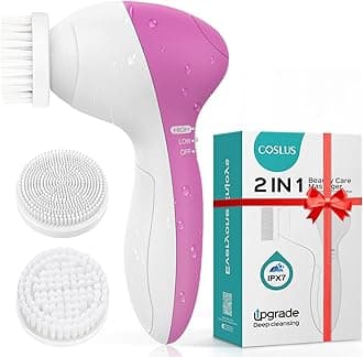 COSLUS Facial Cleansing Brush Face Scrubber: 3in1 JBK-D Electric Exfoliating Spin Cleanser Device Waterproof Deep Cleaning Exfoliation Rotating Spa Machine - Electronic Acne Skin Wash Spinning System