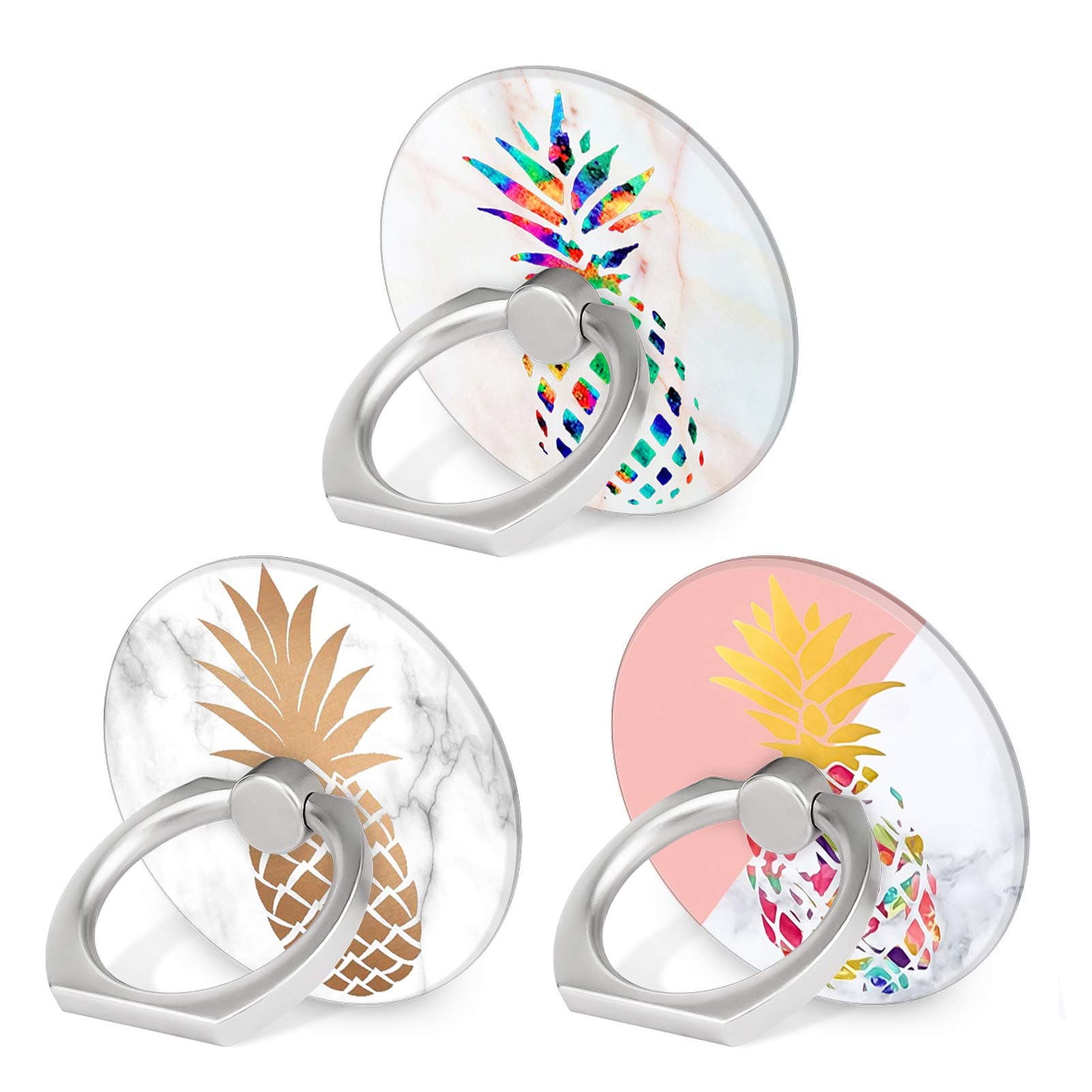 Bonoma Cell Phone Ring Holder, 3-Pack 360 Degree Rotating Universal Phone Ring Grip Finger Ring Stand Compatible with Smartphones and Tablets - Pineapple