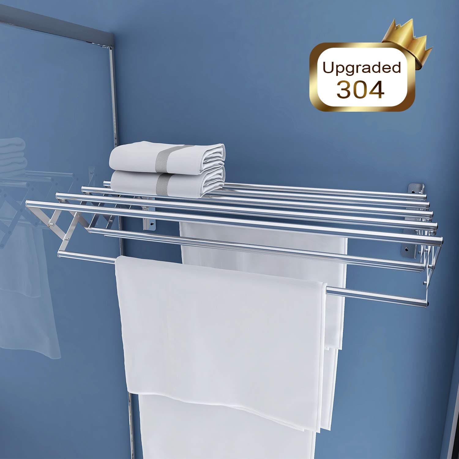 FLE Stainless Steel Clothes Drying Rack,Collapsible Drying Rack Wall Mounted Space Saver Racks for Home Bathroom,Laundry Room, Mudroom, Bedroom, Pool Area, etc