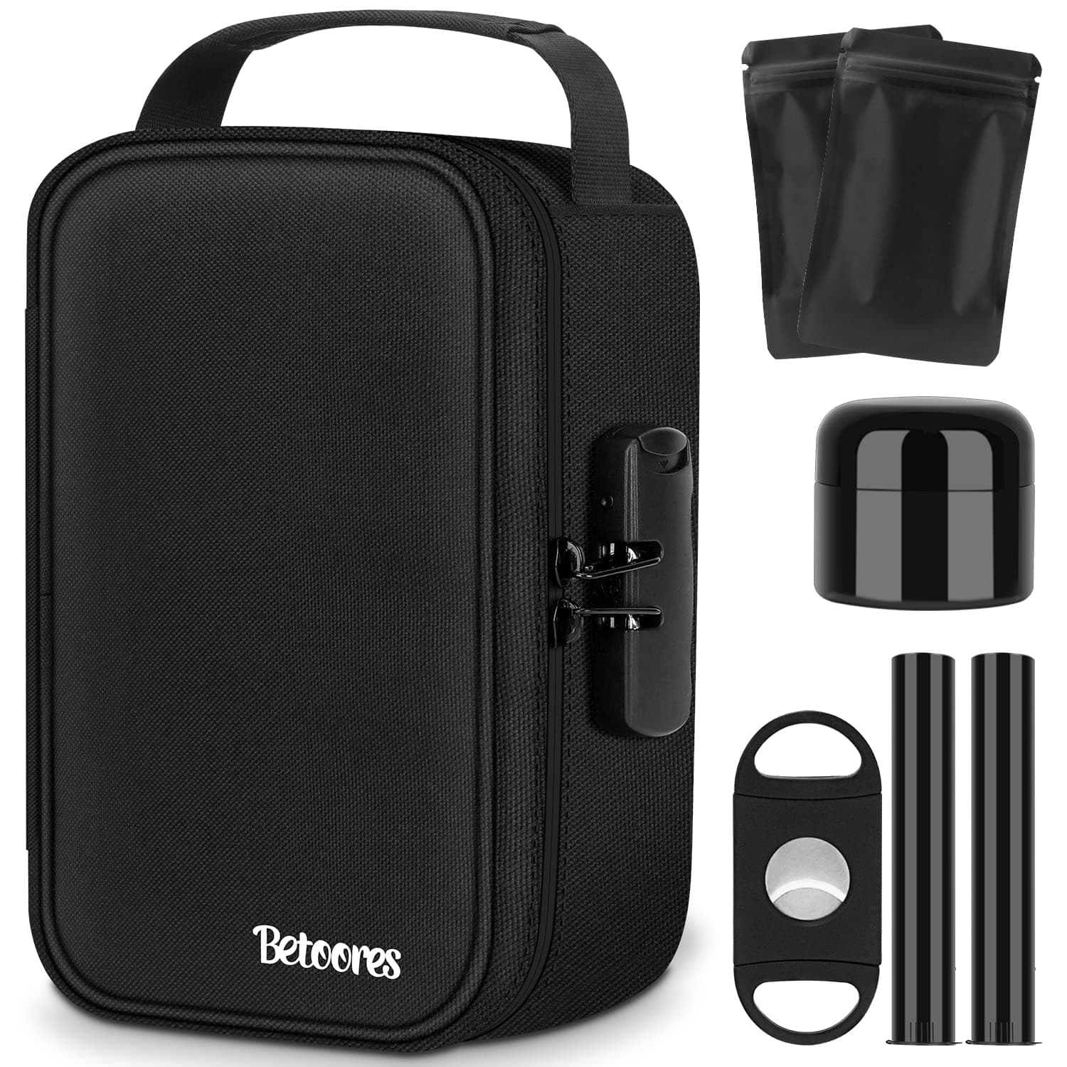 Smell Proof Stash Box with Lock + 2 Smell Proof Baggies and More Accessories, Activated Carbon Lining (Black)