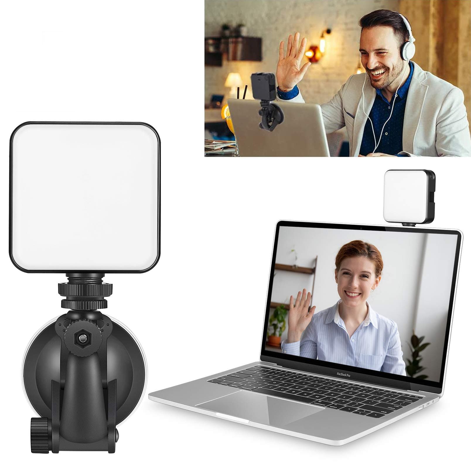 Video Conference Lighting Kit for Remote Working, Lighting for Video Conferencing, Zoom Calls, Broadcast, Live Streaming，Adjustable Video Light with 2021 Upgrade Suction Cup (Black)