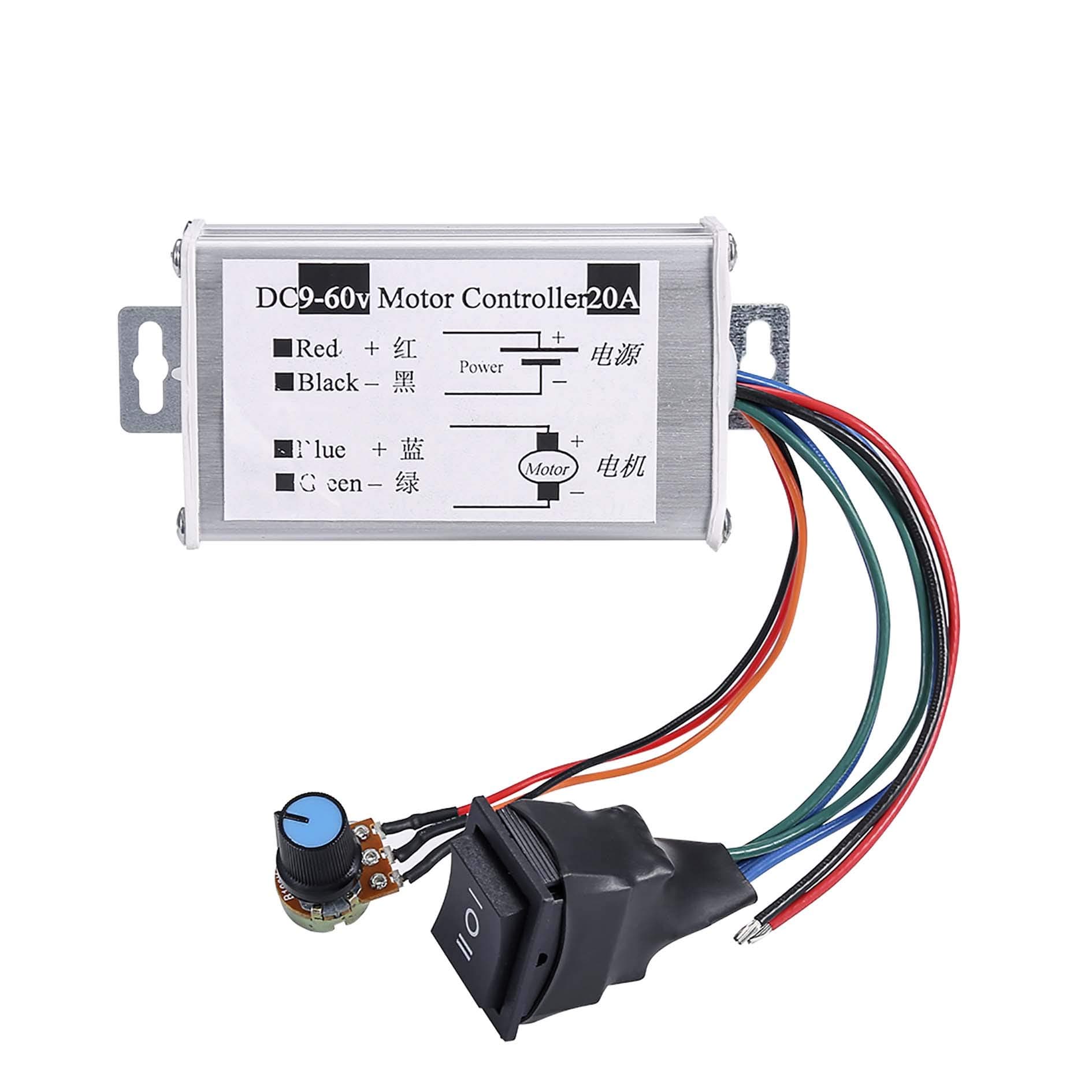 DC Motor Speed Controller,Hima Brush Motor Driver Controls Module DC 9V-60V 12V 24V 36V 48V 60V Motor Pulse Width Modulator Regulator 20A 1200W PWM Monitor Dimmer Governor with Switch & Knob