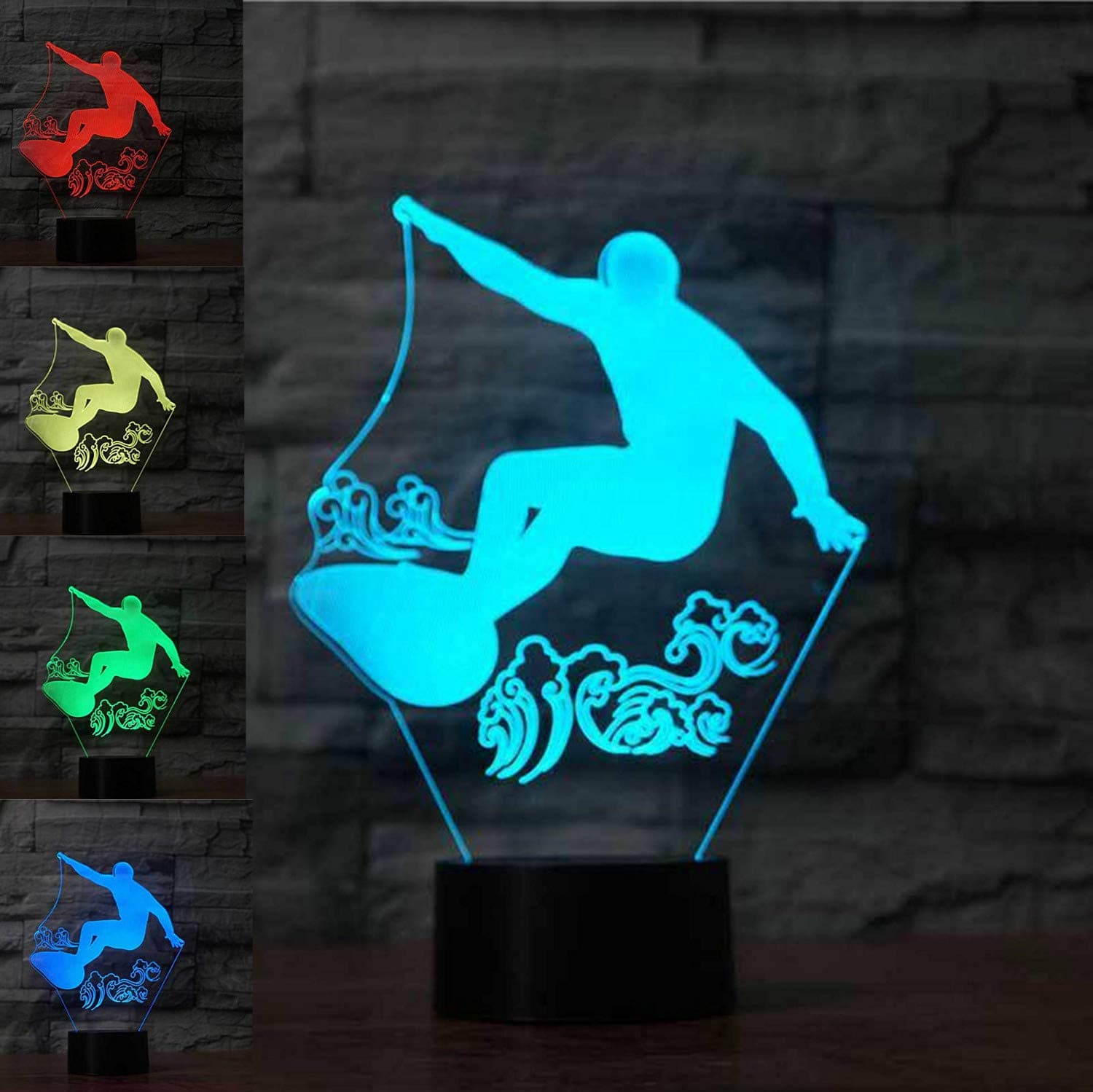 3D Surfing Night Light Swim Table Lamp Decor Table Desk Optical Illusion Lamps 7 Color Changing Lights LED Table Lamp Xmas Home Love Birthday Children Kids Decor Toy Gift