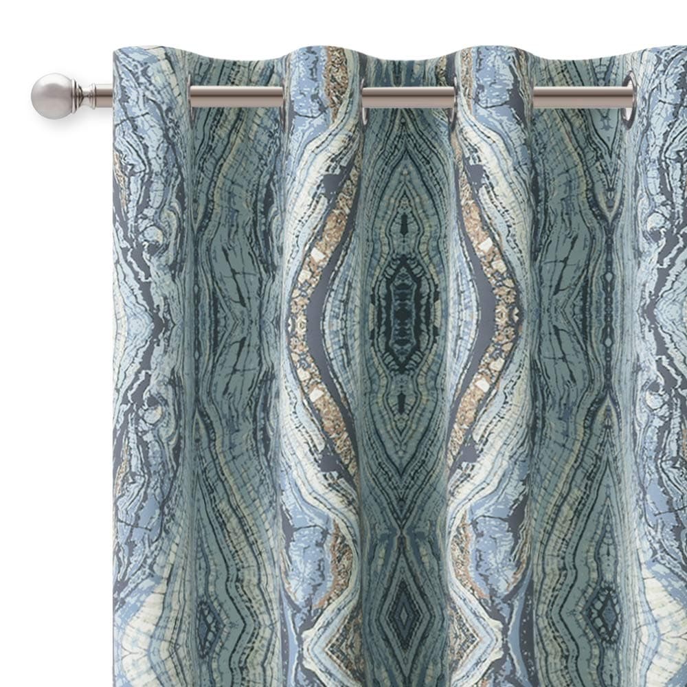 KGORGE Blackout Curtains for Bedroom with Tree Stripe Pattern for Home Decor, Thermal Insulated Print Grommet Curtain Panels, 52 by 84 inches Length, Blue, 2 Pieces