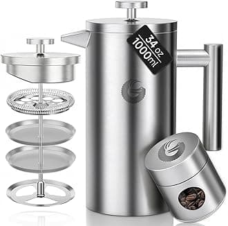 Coffee Gator Cafetiere French Press plus Mini Jar Canister, Double Walled Insulated Coffee Press with Stainless Steel Filter, Hot Cold Brew Tea Maker, 1 Liter (4-8 Cups)