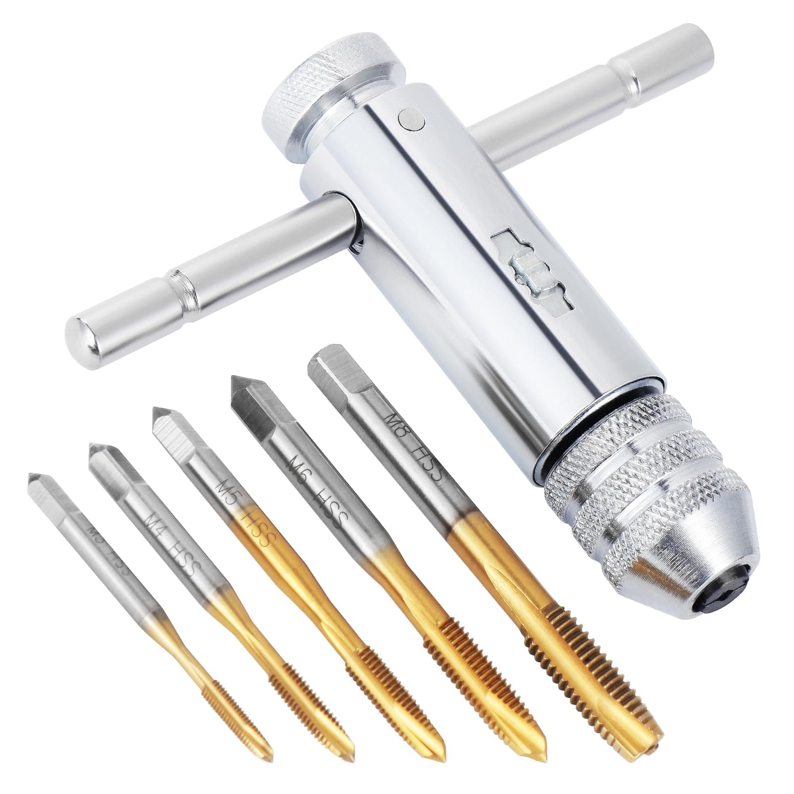 Tap Wrench Set Adjustable T Handle Ratchet Tap Re-Threading Tool M3-M8 Metric Metal Hand Thread Taps for Tap and Die Sets