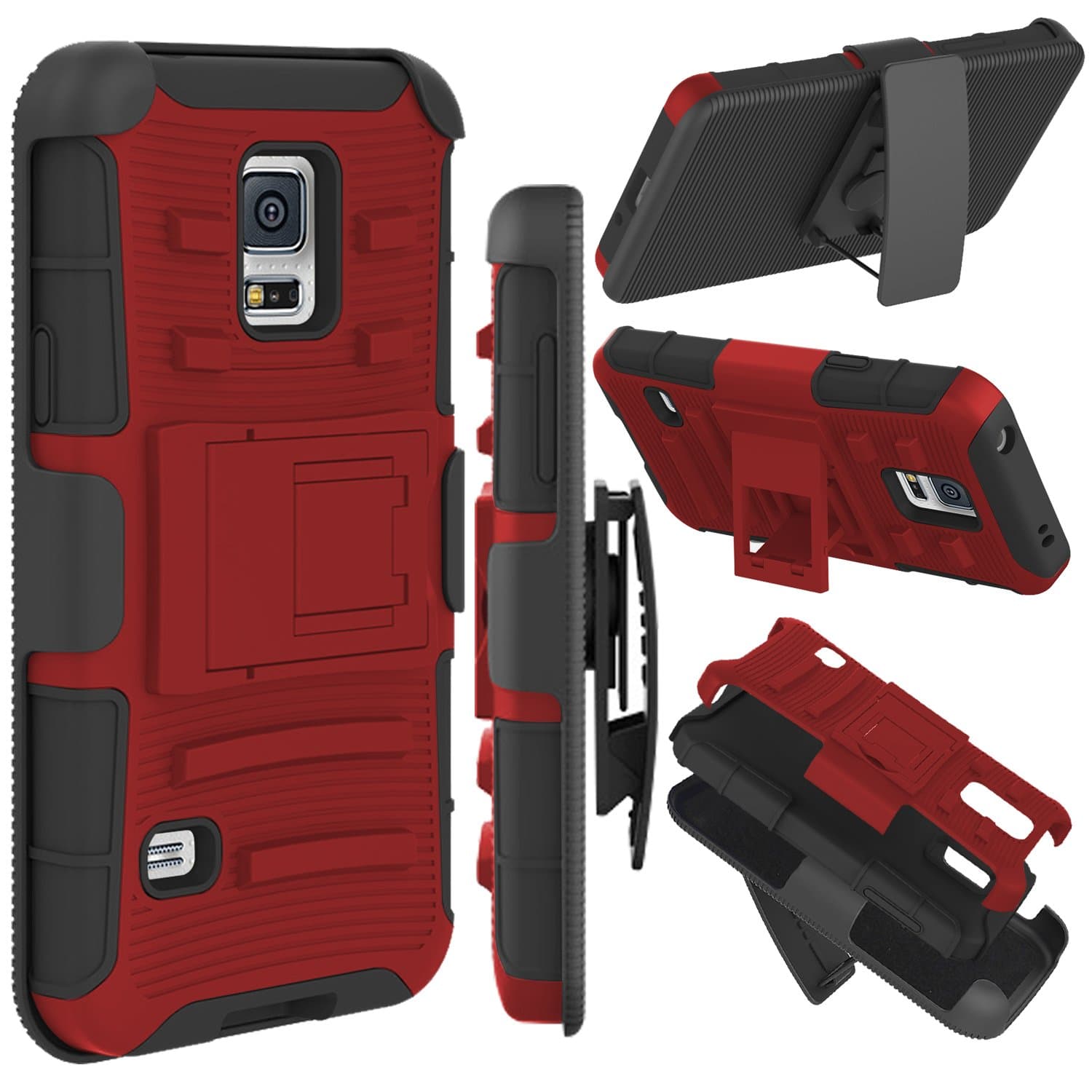 zenic Galaxy S5 Case, (TM) Hybrid Dual Layer Armor Defender Full-Body Protective Case Cover with Kickstand & Belt Clip Holster Combo for Samsung Galaxy S5 i9600 Case (Red/Black)