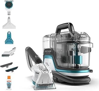 SpotWash Home Pet-Design Spot Cleaner, Upholstery, Sofa, Stairs, Home, Car, Rug, Stain Cleaning Small Handheld Shampooer Machine, Solution, SpinScrub and Tools, 4.5kg, White/Blue, CDSW-MPXA