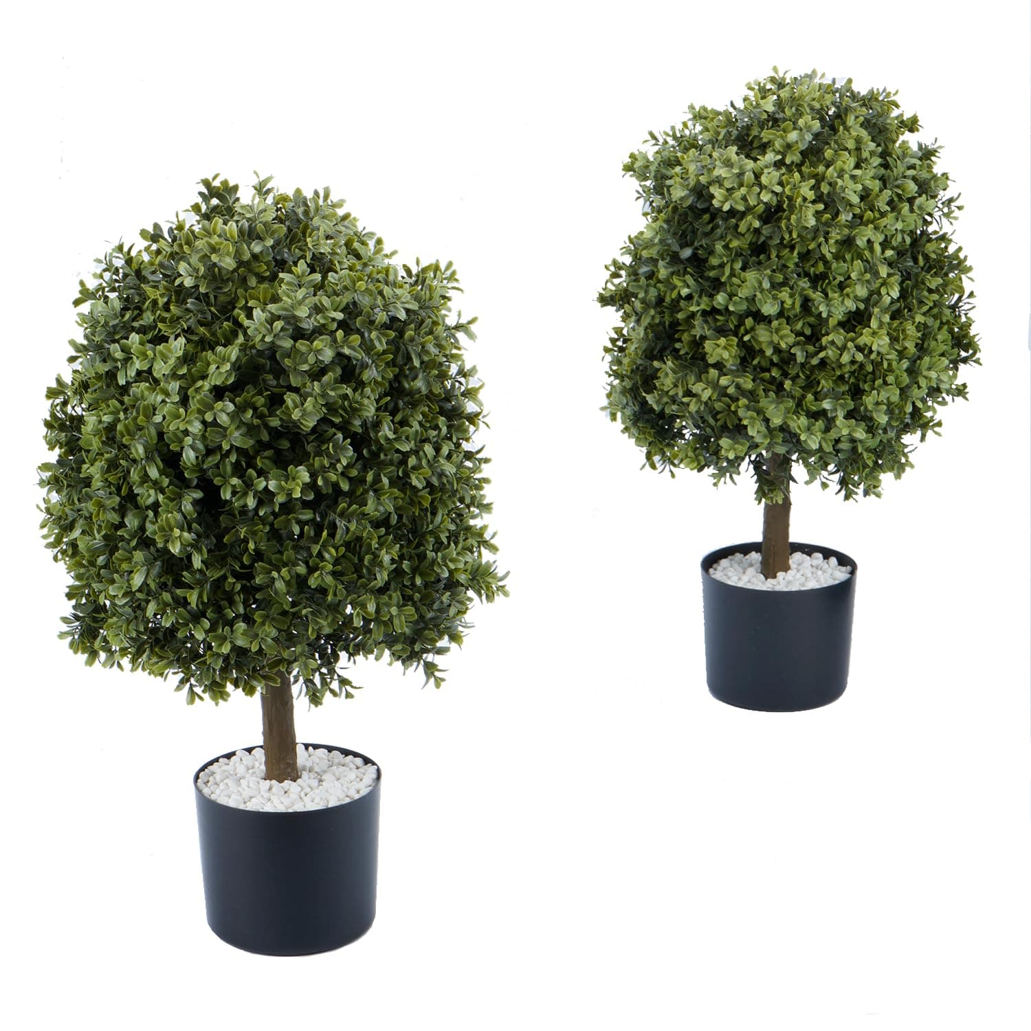 tonchean Artificial Boxwood Ball Trees 60 cm Artificial Topiary Tree Faux Ball Potted Trees Fake Bonsai Fake Greenery Plant 2PCS with White Pebbles for Indoor Outdoor Home Front Porch Decor