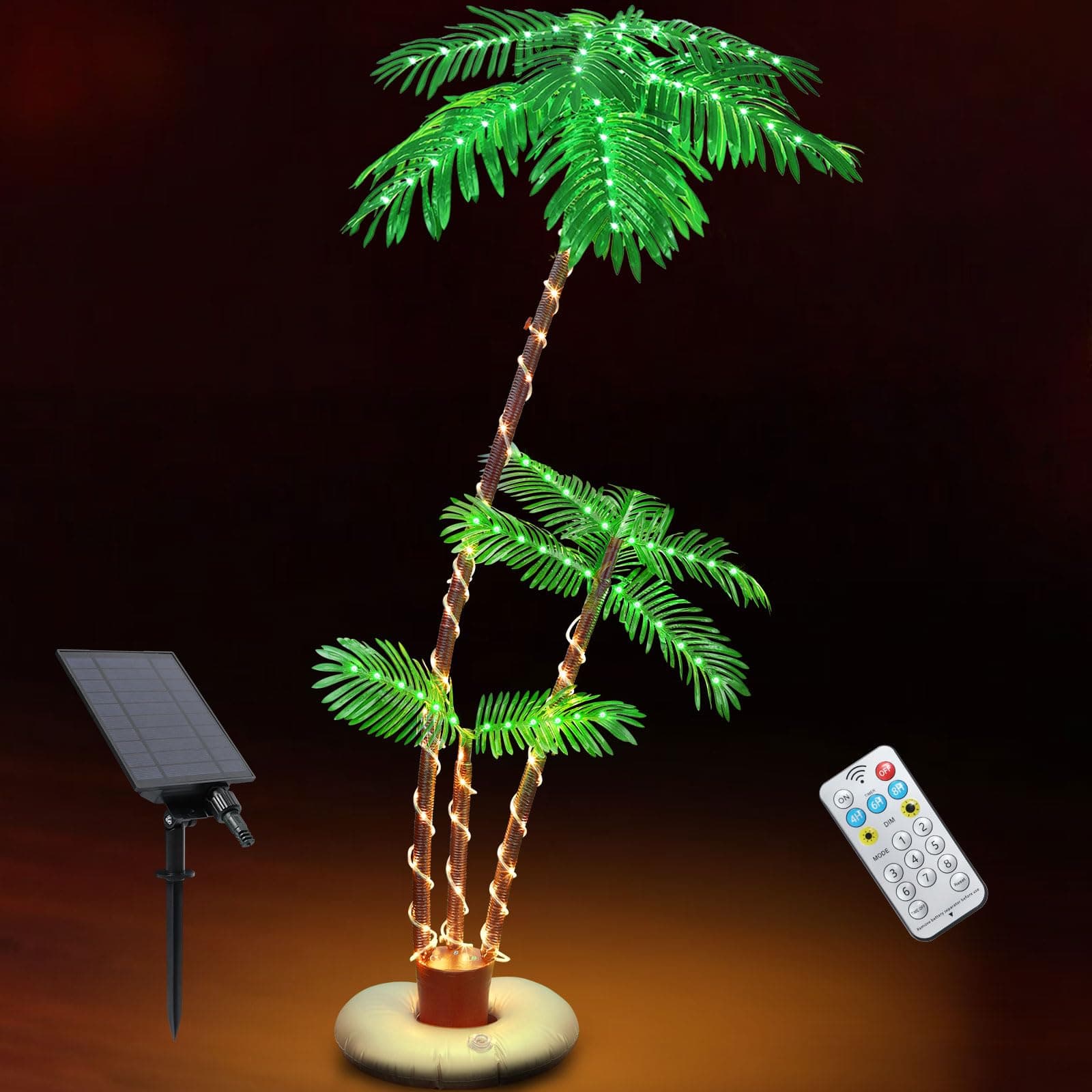 Solar Lighted Palm Trees for Outside Patio,6FT 3 Trunks Palm Tree Christmas Tree Decorations Decor,Artificial Palm Trees for Outdoors Pool Christmas Tree Outdoor Patio Decor