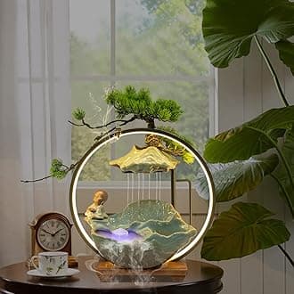 16In Bonsai Tree Statue Water Fountains Indoor Tabletop Waterfall Humidifier with LED Light and Atomizer Mist, Japanese Zen Decor Meditation Fake Plants Bonsai Feng Shui Decor Festival Birthday Gift