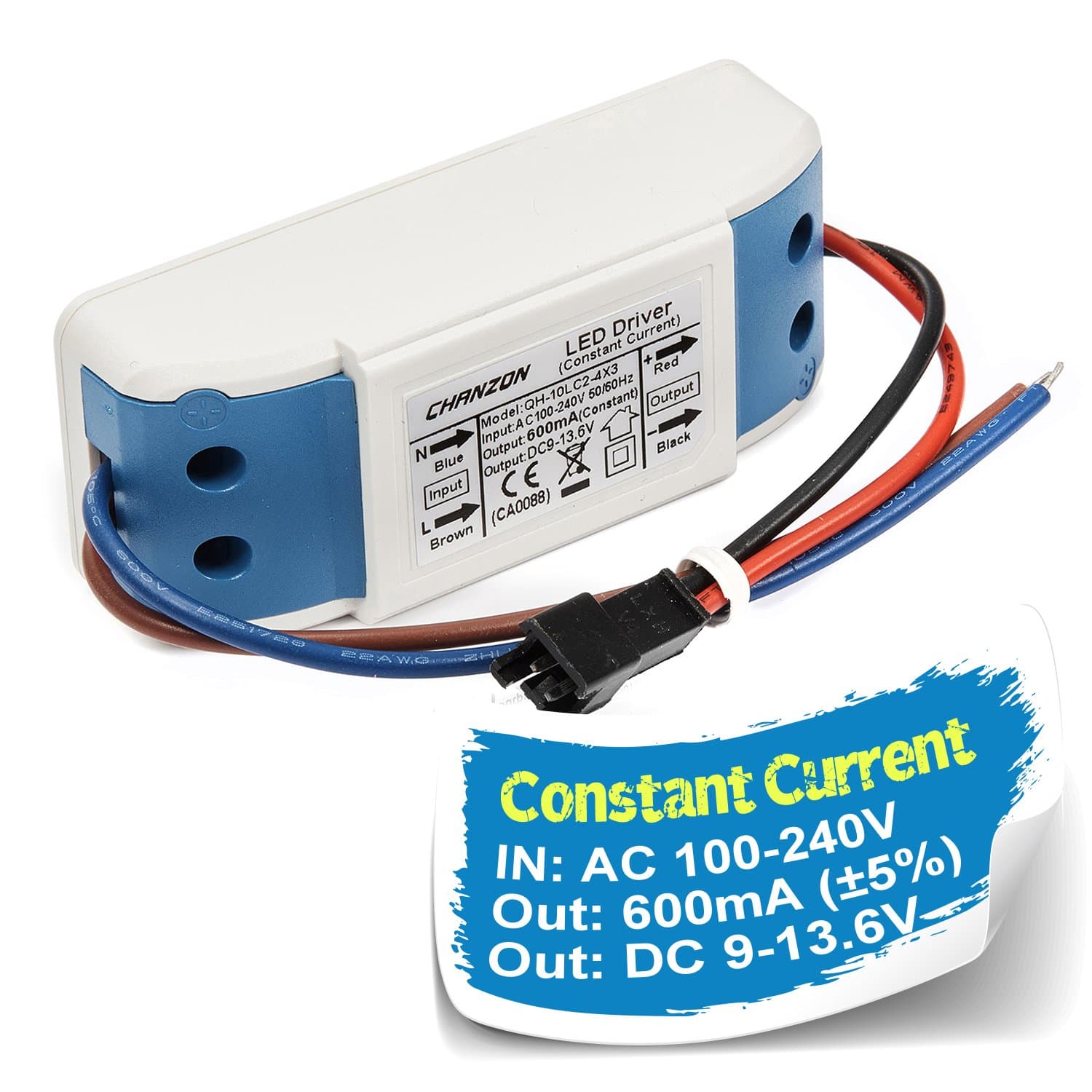 Chanzon LED Driver 600mA (Constant Current Output) 9V-13.6V (Input 100-240V AC-DC) (3-4) x3W 9W 12W Power Supply 600 mA Lighting Transformer Drivers for High Power COB Light Lamp Bulb (Plastic Case)