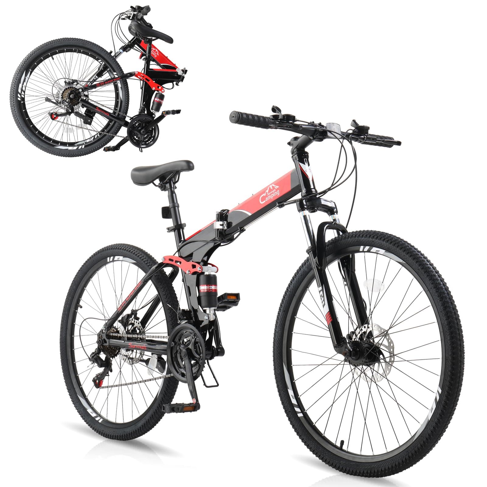 Folding Mountain Bike 21-Speed Adult Bikes 26/27.5 Inch Bike with High Carbon Steel Frame, Double-Kill Disc Brake System, Thickened Shock-Absorbing Front Fork