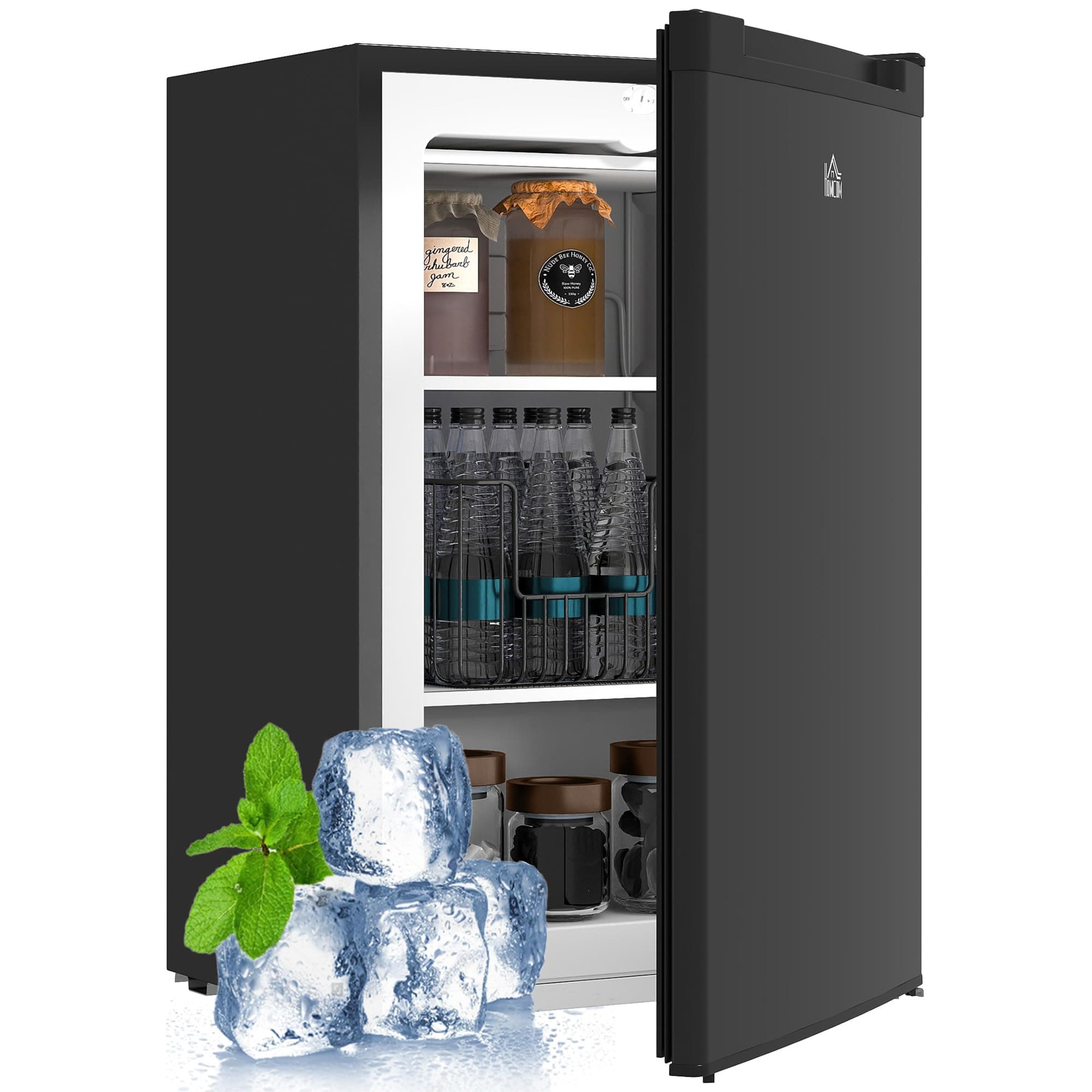 HOMCOM Mini Freezer Countertop, 3 Cu.Ft Compact Upright Freezer with 3 Shelves, Reversible Door for Home, Dorm, Apartment and Office, Black