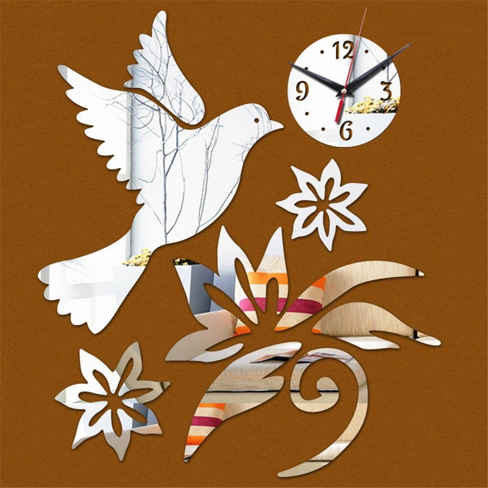 WHLGZ Mute Wall Clock Diy Personalized Clock Mirror Wall Stickers Upscale Living Room Acrylic Wall Clock Wall Decoration Silvery Wall Clocks