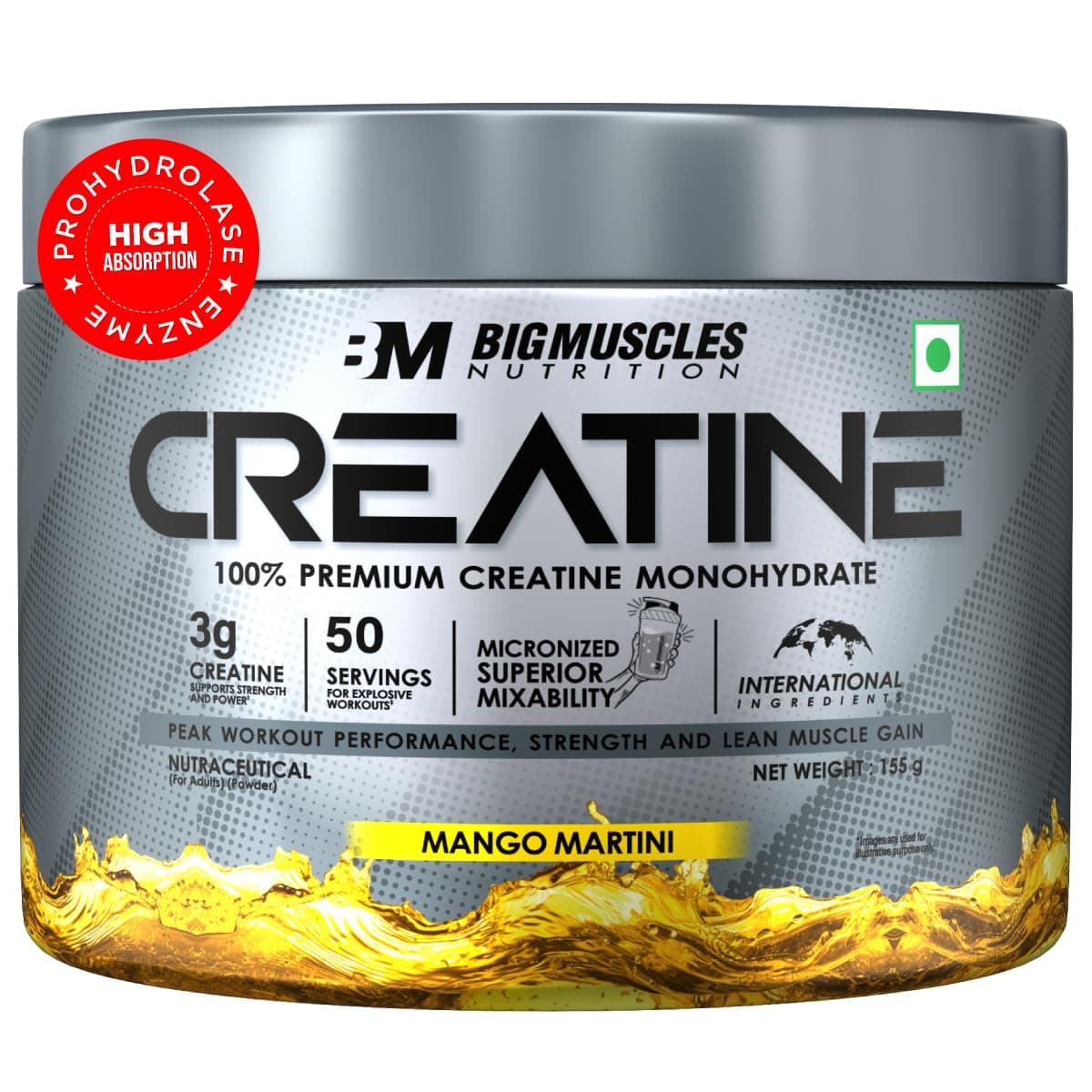 Bigmuscles Nutrition Creatine [150g, 50 Servings]|Mango Martini | Micronized Creatine Monohydrate To Support Lean Muscle Repair & Recovery|Increase Strength&Athletic Performance,Powder
