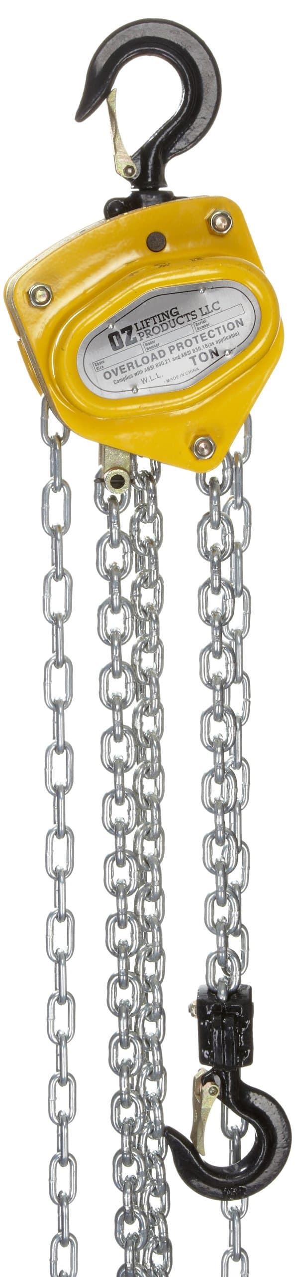 Hand Chain Hoist, Overload Protection, Hook Mount, 1/2 Ton Capacity, 10' Lift, 10-5/8" Headroom, 1-11/64" Hook Opening