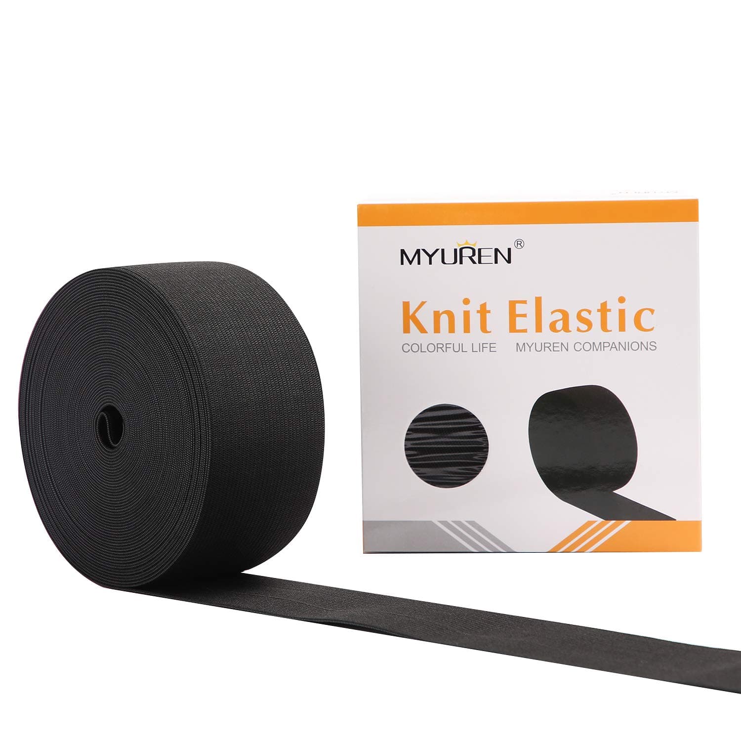 MYUREN 2 Inch by 10 Yard Black Heavy Stretch High Elasticity Elastic Spool Knit Elastic Bands for Sewing