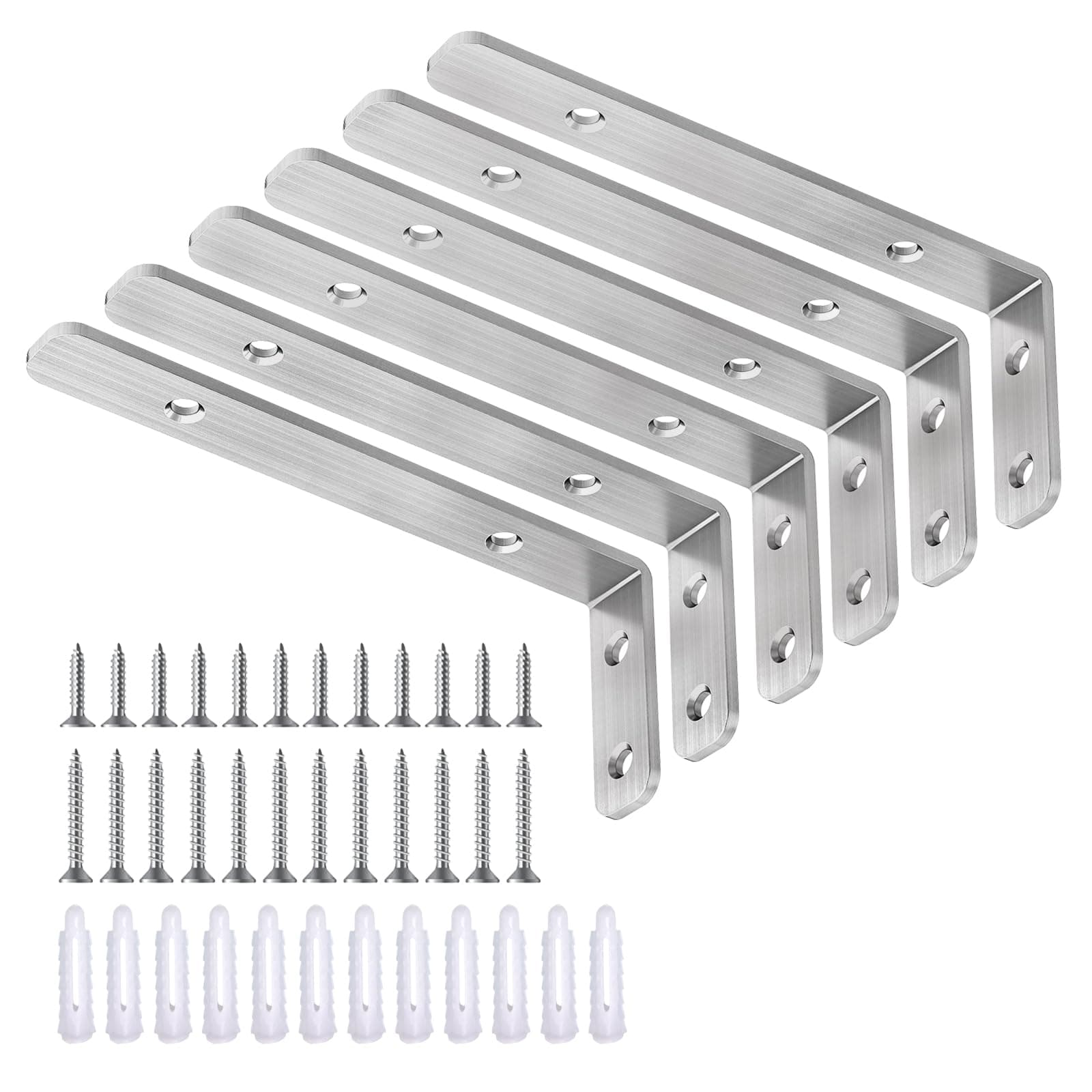 LSKL Bracket, Heavy Duty Stainless Steel Corner Bracket, 5"×2"(125×50mm) Shelf Support Bracket Max Load : 42lb, Joint Angle Bracket for Wooden Board, Pack of 6