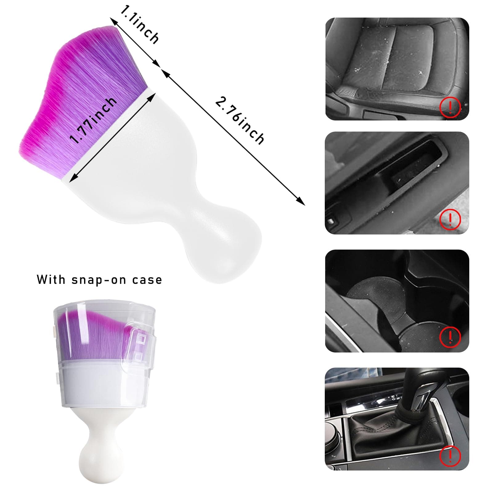 Car Interior Dust Brush, Soft Scratch Free Auto Detailing Brushes, Universal Vehicle Interior Cleaning Tool for Automotive Dashboard, Air Vents, Leather(White & Purple)