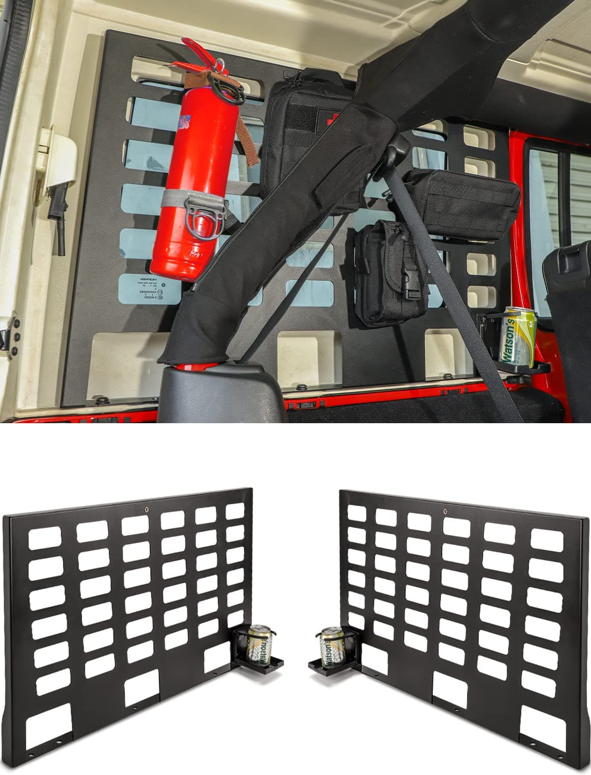 Rear Window Side Storage Racks, Back Cargo Metal Carrier, MOLLE Panel Organizer for 2007-2018 Jeep Wrangler JKU 4 Door, Internal Expansion Accessories, Black