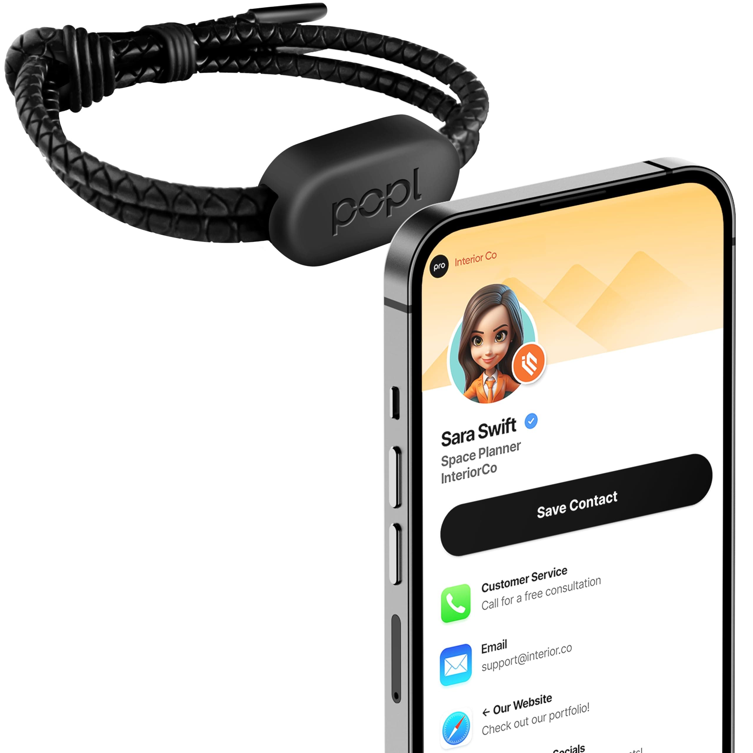 Authentic Patented Popl Bracelet™ (Avoid Fake Knockoffs) - Smart NFC Networking Card - Simply Tap to Exchange Contact Info, Capture Leads, & Manage Contacts (Black Rope Style)