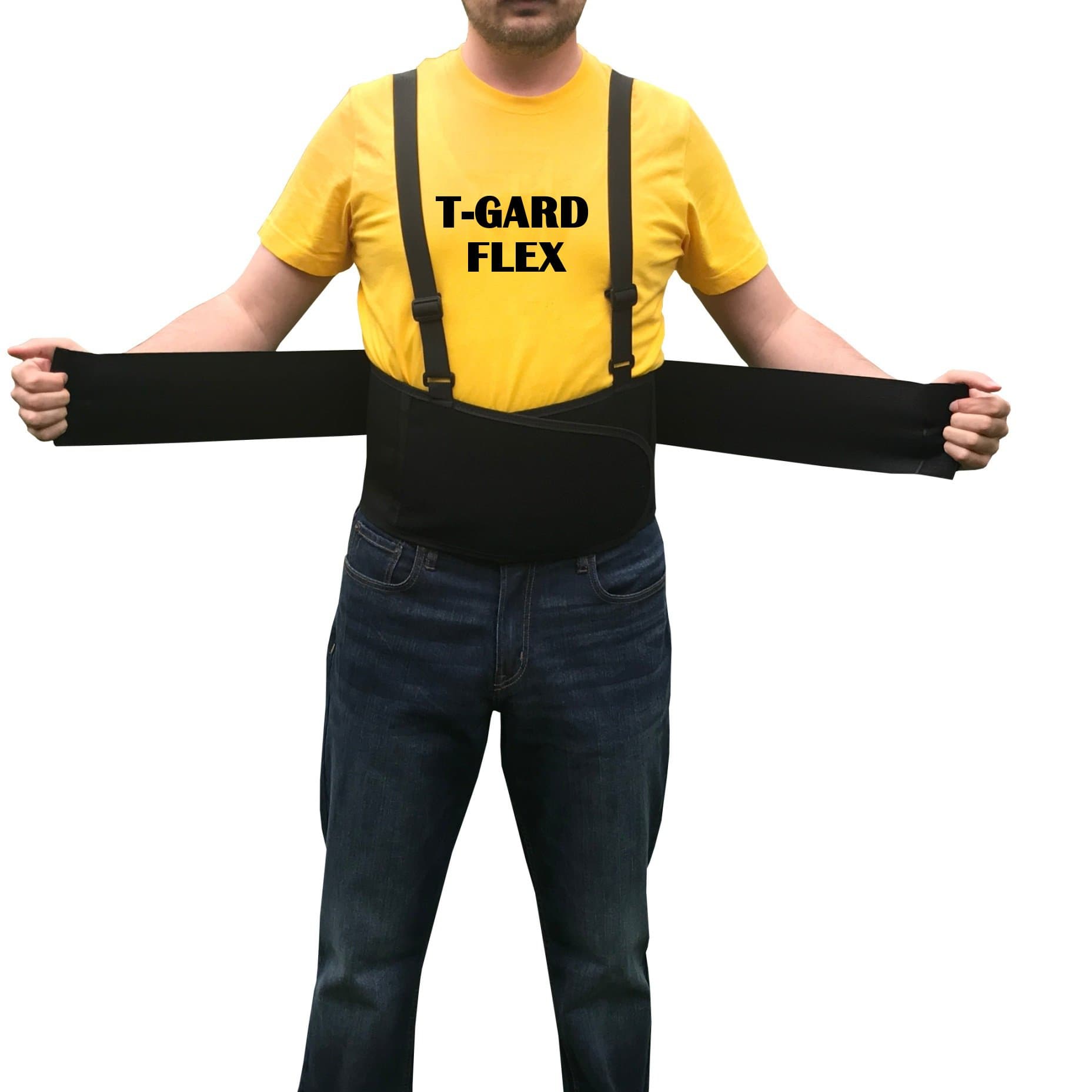 T-GARD FLEX Elastic Back Support Belt with Suspenders, Extra Wide Band Straps (Medium)