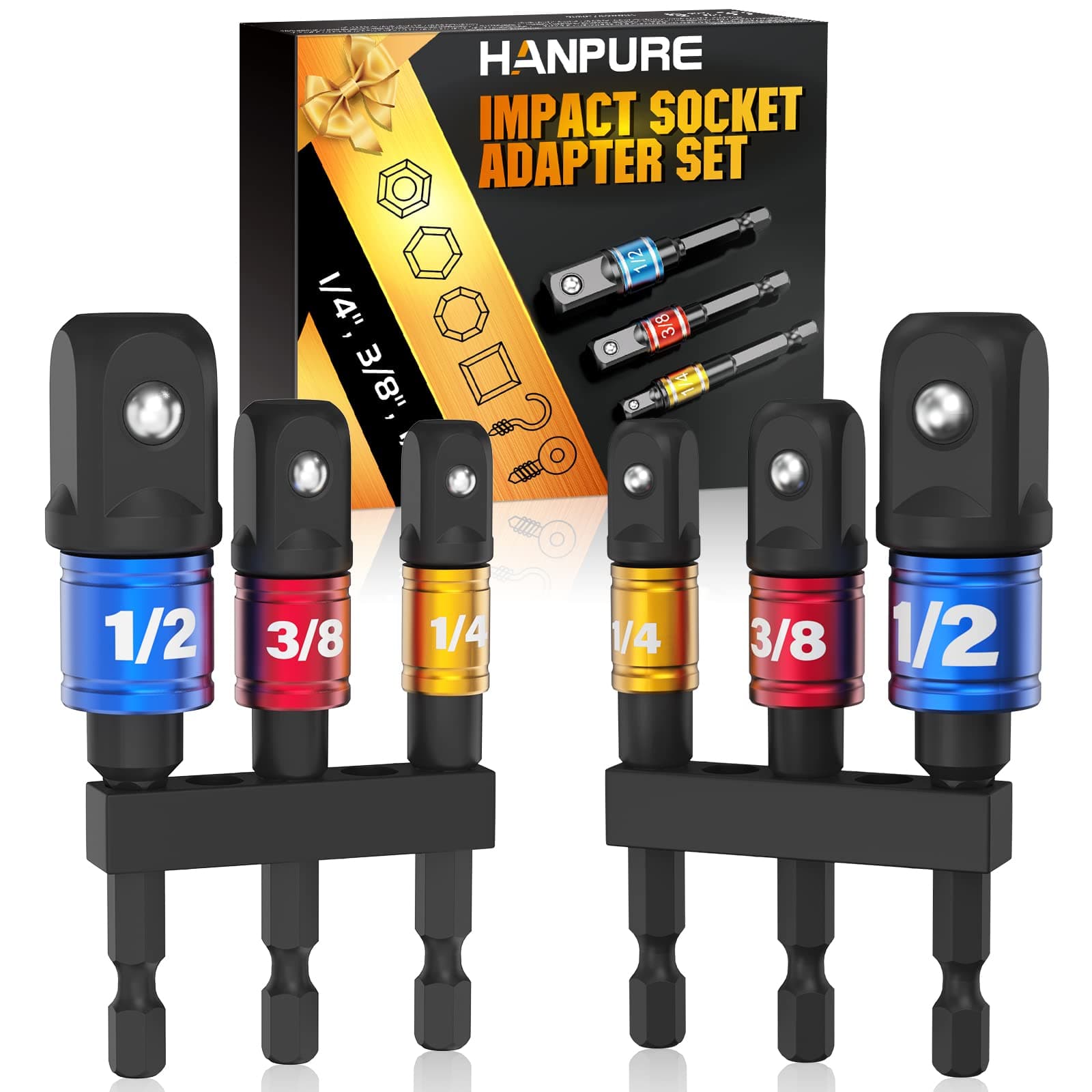 Impact Socket Adapter Set for Drill - Tools for Men Gadgets 1/4" 3/8" 1/2" Impact Grade Driver Bit Set Extension Bit with Holder Ratchet Wrench Nut Hex Drive Adapter Hand Power Accessories Cool Stuff
