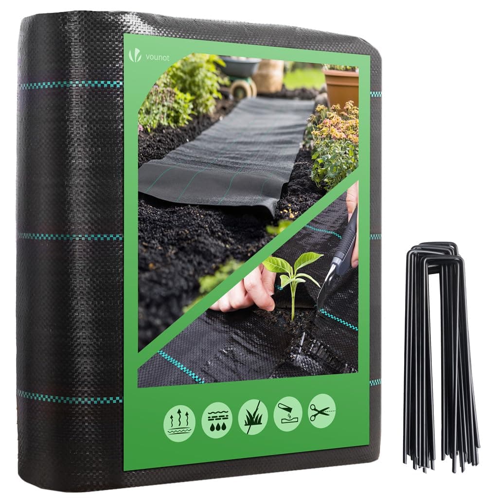 VOUNOT Weed Control Membrane 2m x 10m, with 30 Securing Pegs, Heavy Duty Weed...