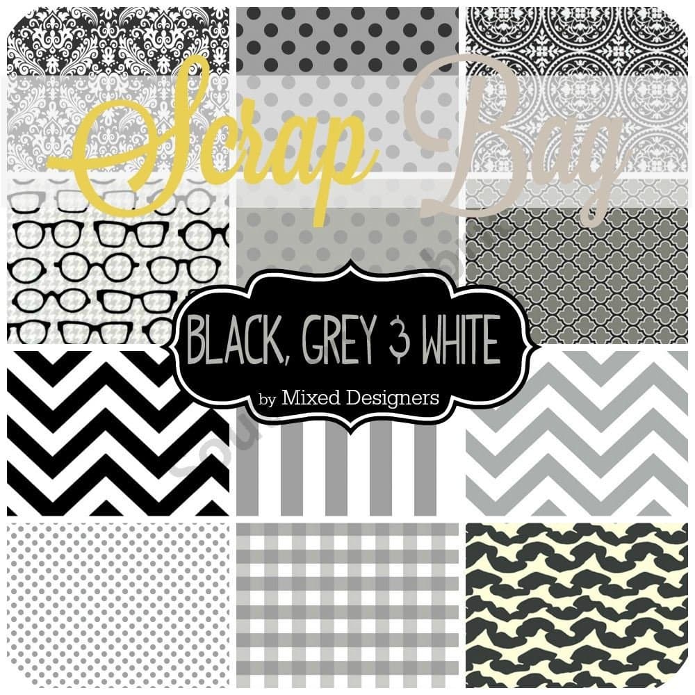 Black, White and Grey Scrap Bag (Approx 2 Yards) by Mixed Designers - Southern Fabric DIY Quilt Fabric