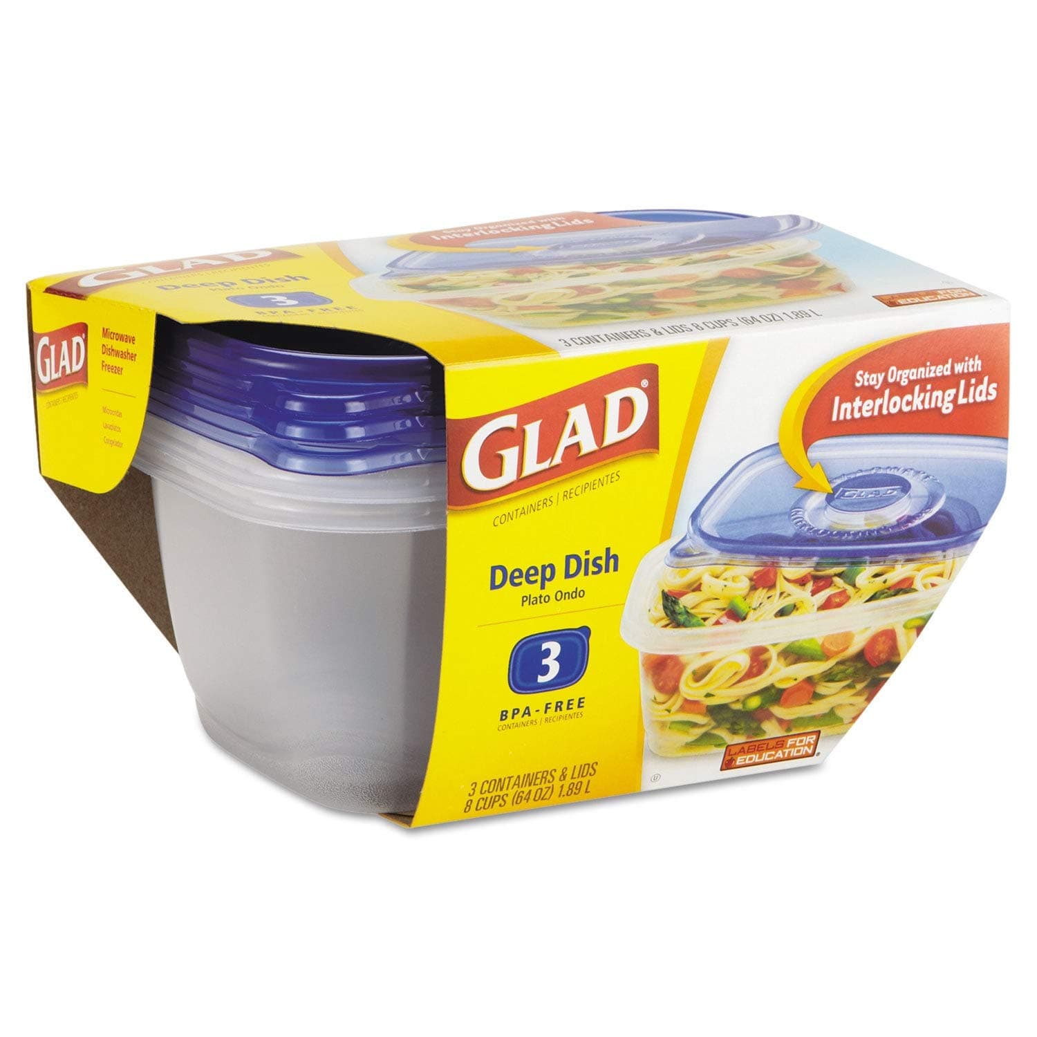 GladWare Deep Dish Containers with Lids, 8 Cups (64 oz) 3 co
