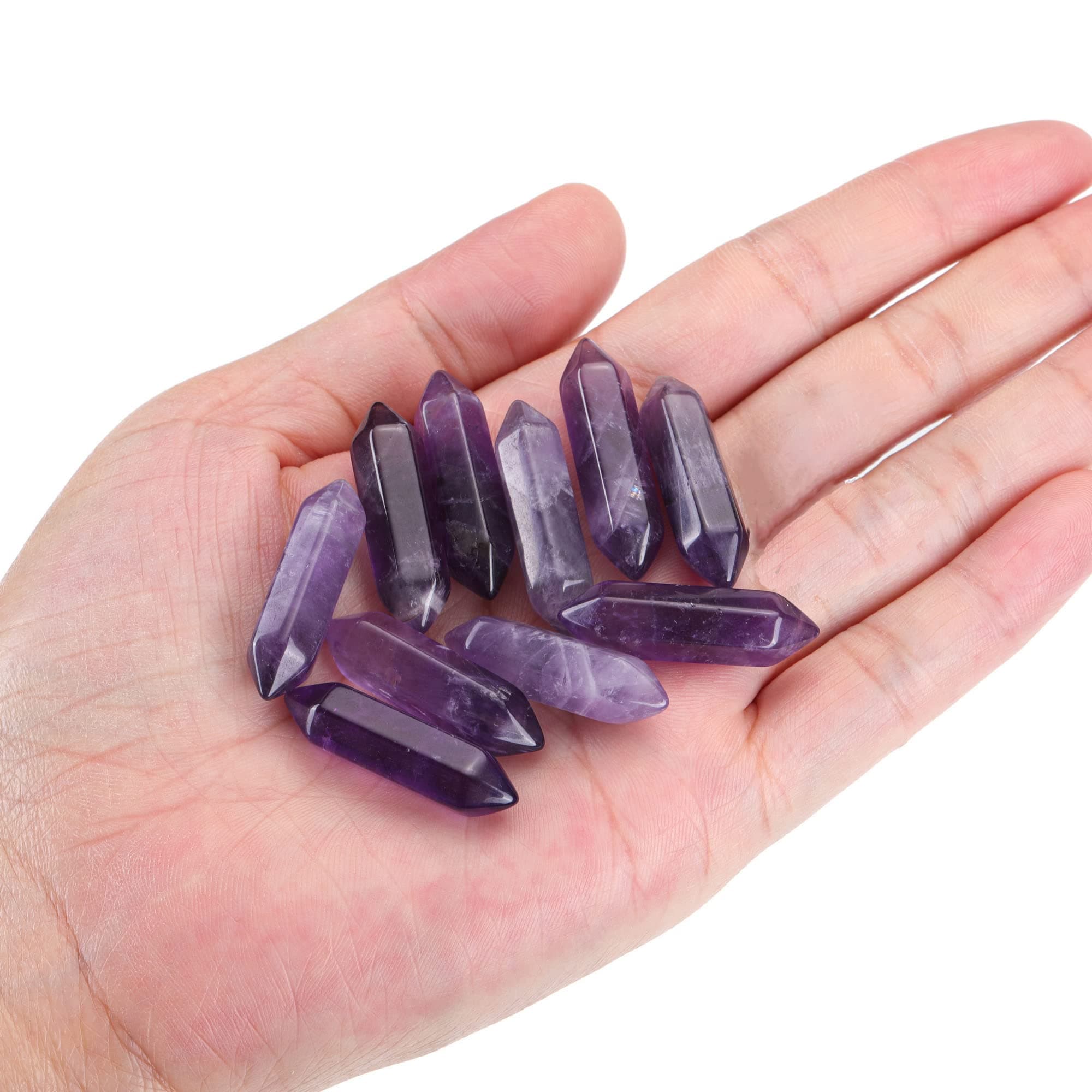 3pcs Amethyst Healing Crystals Points Bulk Hexagonal Healing Crystals Stone Wands Set Natural Quartz Crystals Gemstones for Meditation Chakra Balancing Crystal Therapy Gift