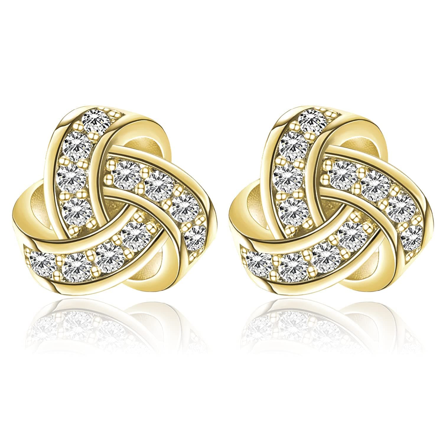 14K Gold Plated Stud Earrings 925 Sterling Silver Post CZ Hypoallergenic Earrings Love Knot Cubic Zirconia Earrings for Women
