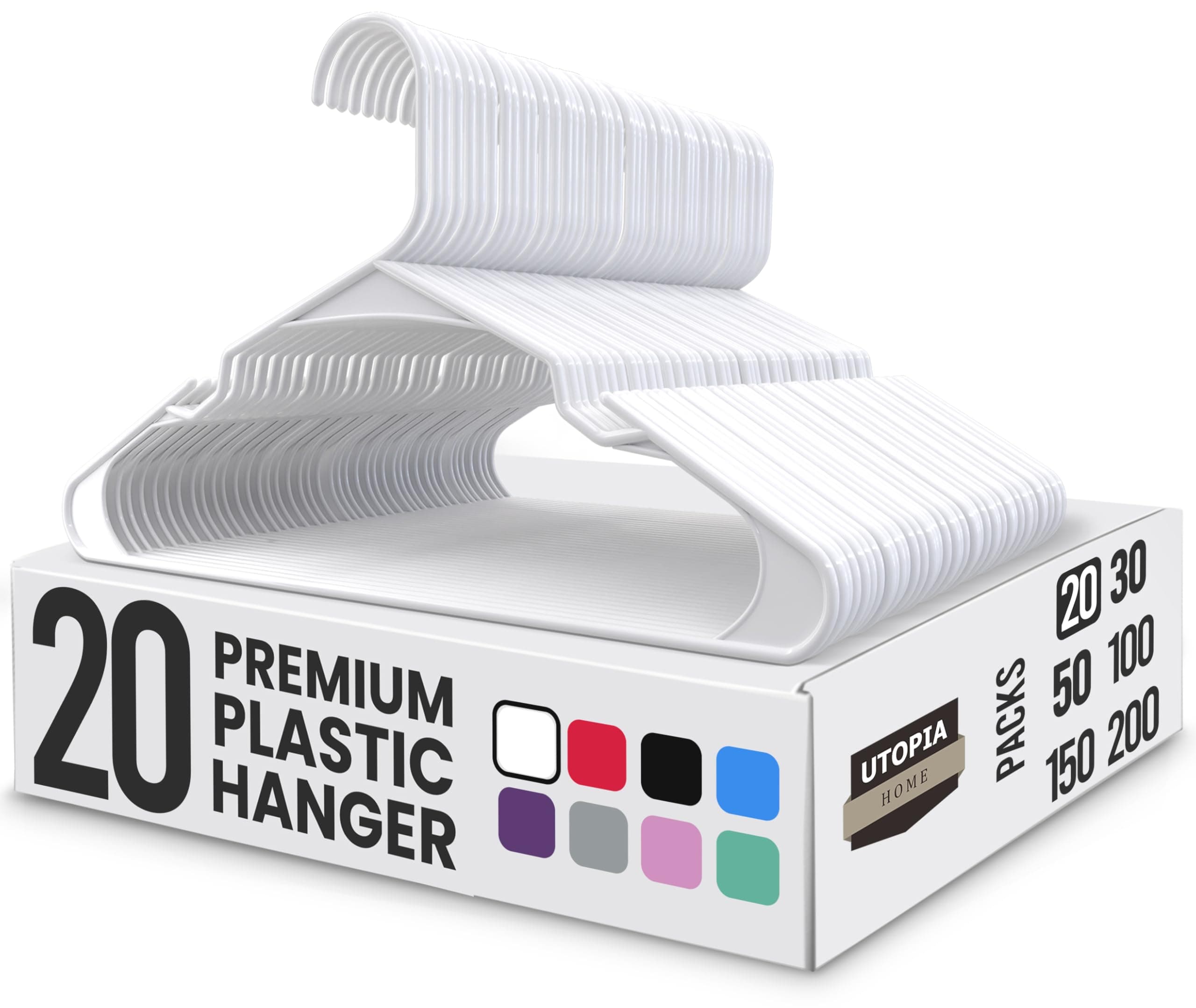 Clothes Hangers 20 Pack - Plastic Hangers Space Saving - Durable Coat Hanger with Shoulder Grooves (White)